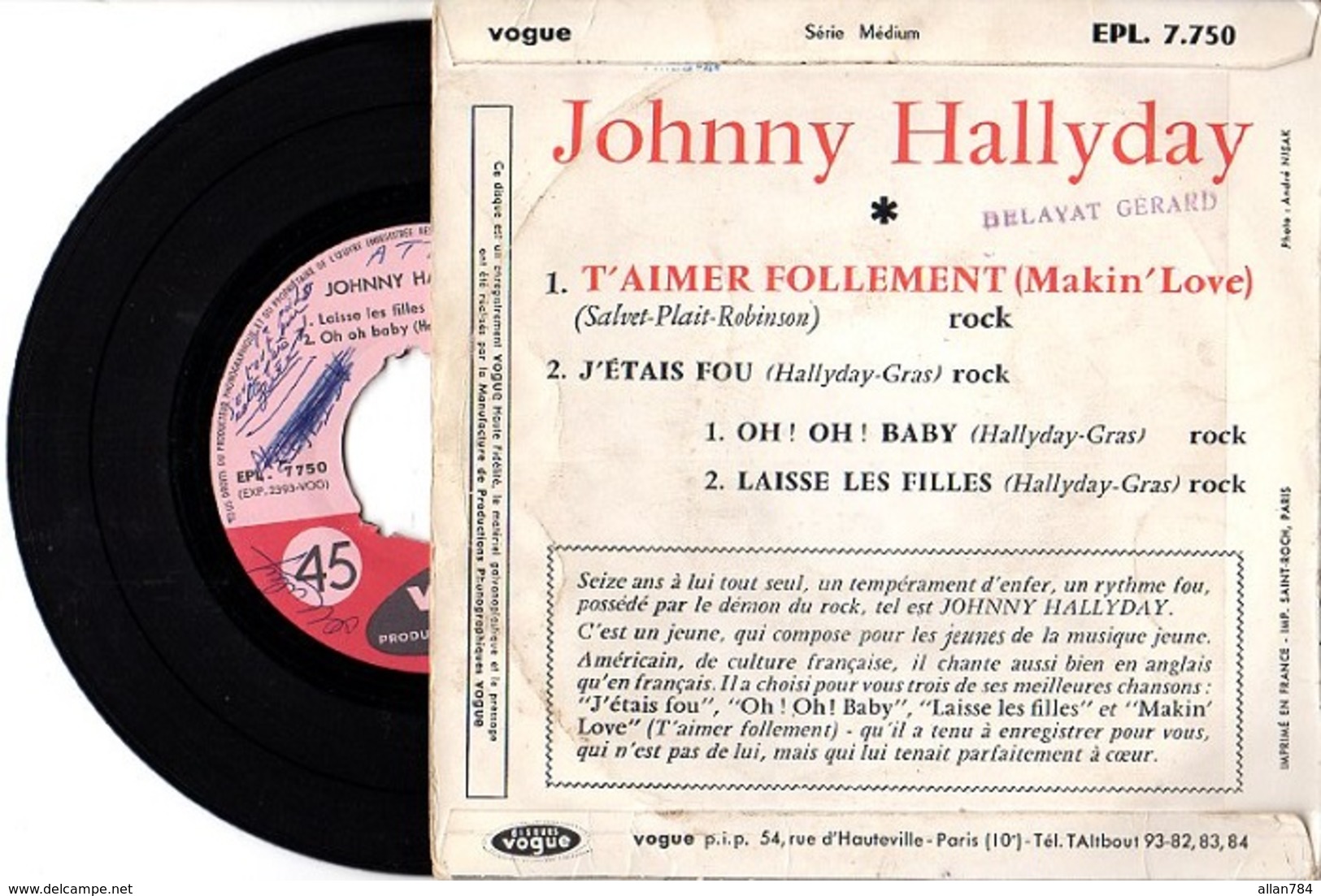 PREMIER EP VOGUE JOHNNY HALLYDAY - 1960 - VOIR DESCRIPTION - - Rock