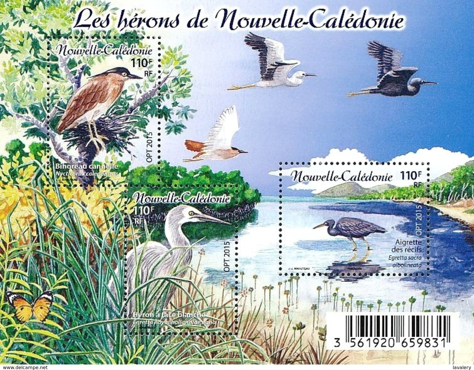 NEW CALEDONIA 2015 Birds Herons Butterfly Insects Animals Fauna MNH - Unused Stamps