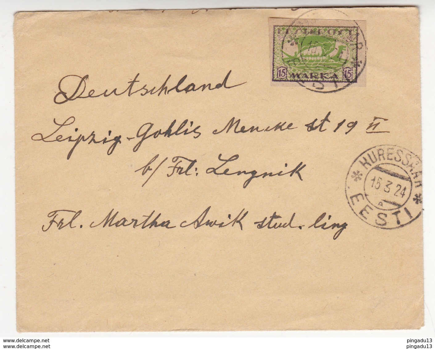 Au Plus Rapide Lettre Kuressaare Eesti Estonie Pour Leipzig Allemagne 15 Mars 1924 - Estland