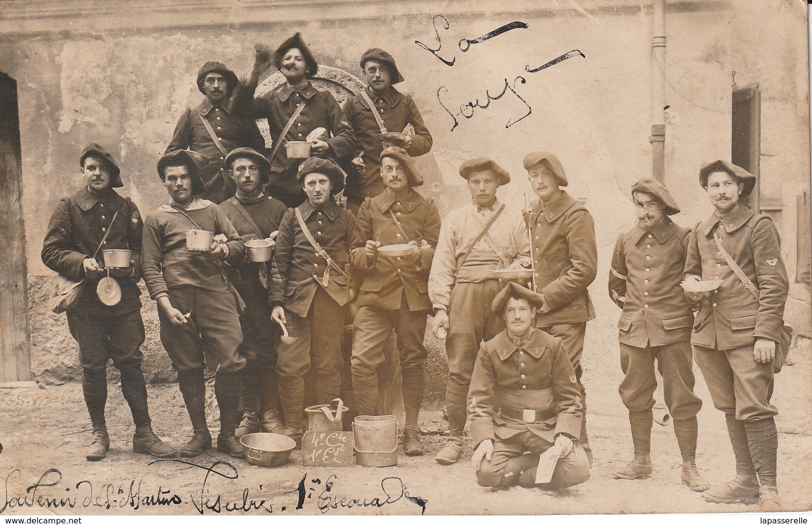 06 Saint Martin Vésubie -Carte Photo Groupe De Chasseurs Alpins1ère Escouade  "La Soupe" (n° 7 Sur Le Col ) - Régiments