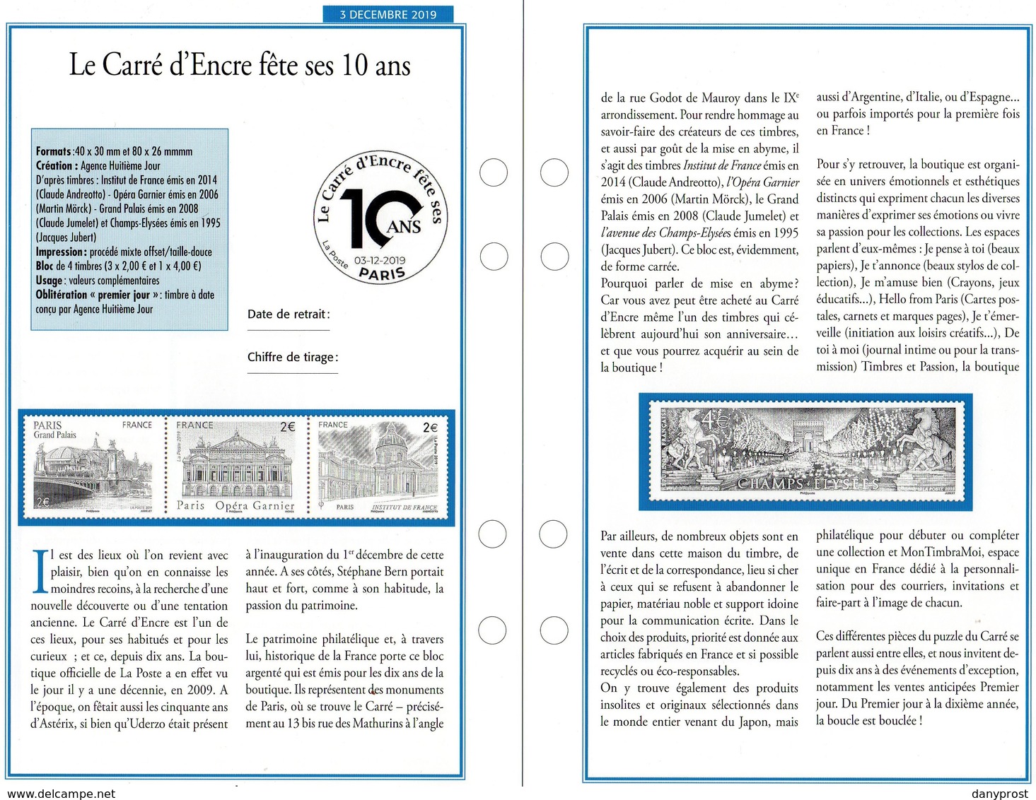 FR 2019 / 2 FICHES INFO BLOC  " Le Carré D'encre Fète Ses 10 Ans " - Autres & Non Classés