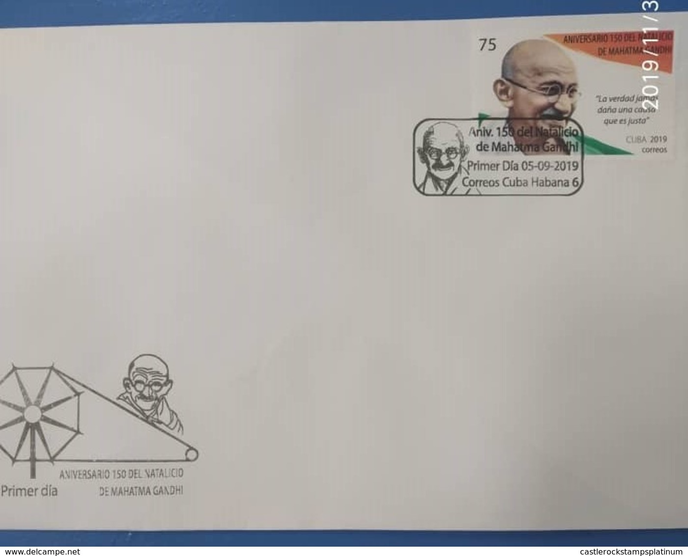 O) 2019 CUBA - CARIBBEAN,  MOHANDAS  MAHATMA GANDHI - PACIFIST - ACTIVIST -NONVIOLENCE - DOVE  SYMBOL OF FREEDOM - INDIA - FDC