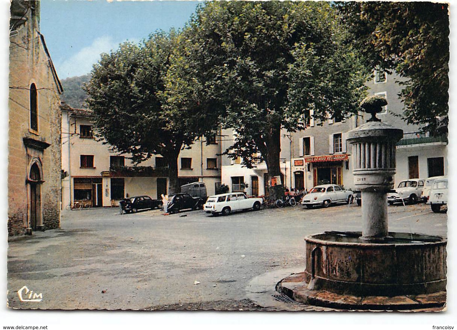 SAINT-ANDRE-DE-VALBORGNE- L'EGLISE ET LA FONTAINE  Edit Cim. Oldtimer. Panhard. St - Other & Unclassified