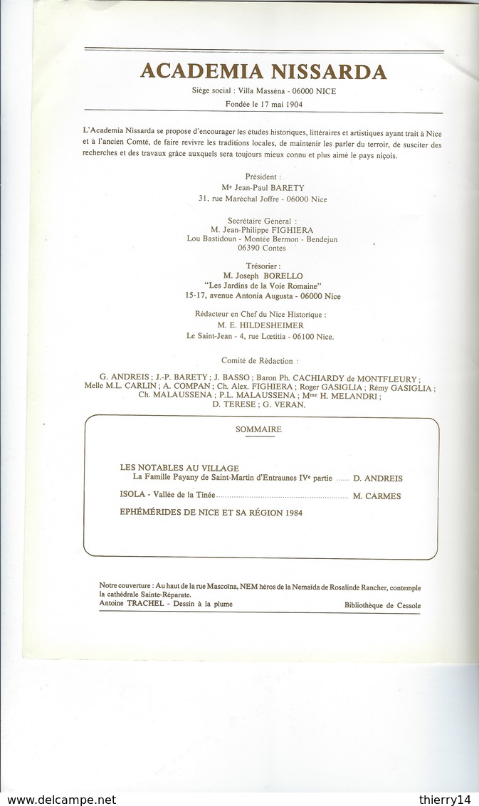 Revue NIce Historique De L'Academia Nissarda - 88ème Année N°1 - Janvier-Mars 1985 - Côte D'Azur