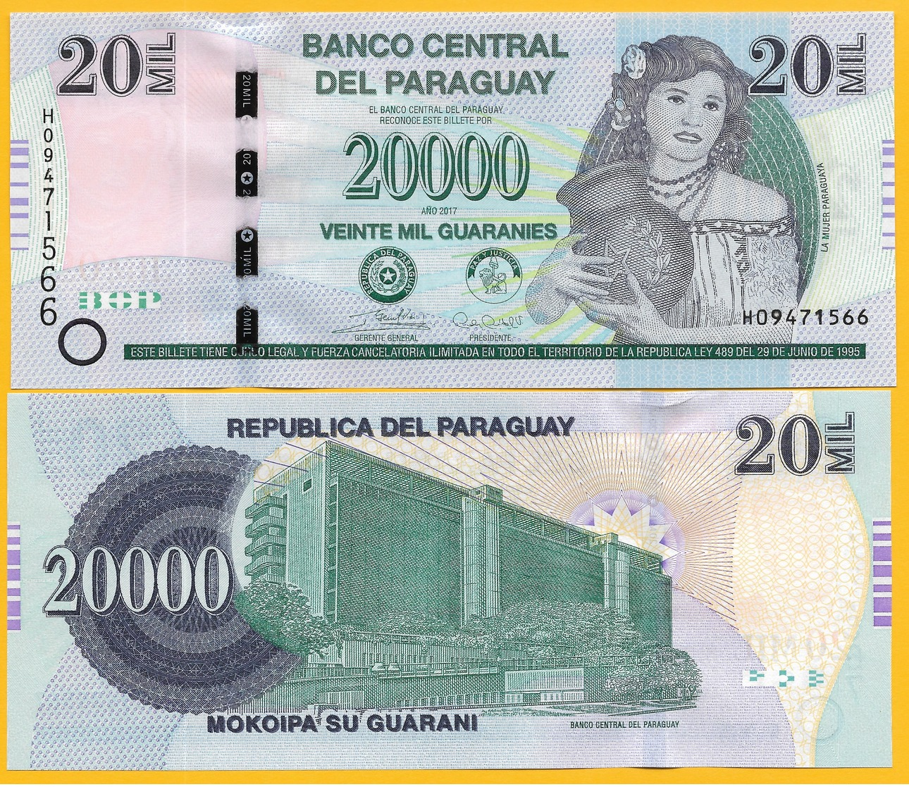 Paraguay 20000 (20,000) Guaranies P-238 2017 UNC Polymer Banknote - Paraguay