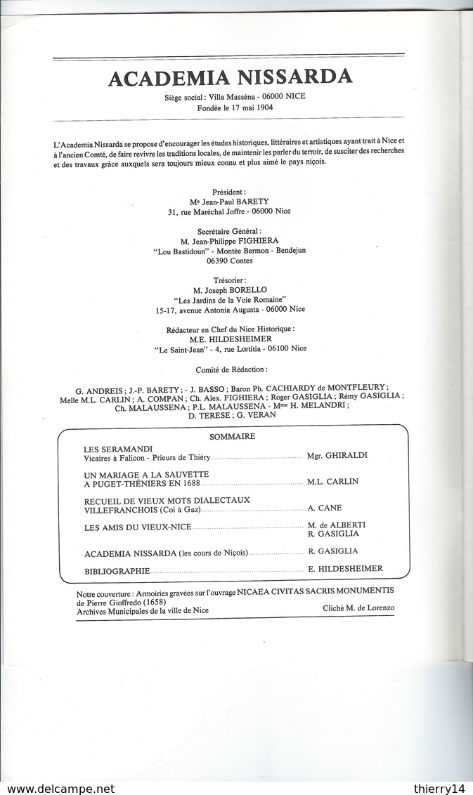 Revue Nice Historique De L'Academia Nissarda - 89ème Année N°2 - Avril-Juin 1986 - Côte D'Azur