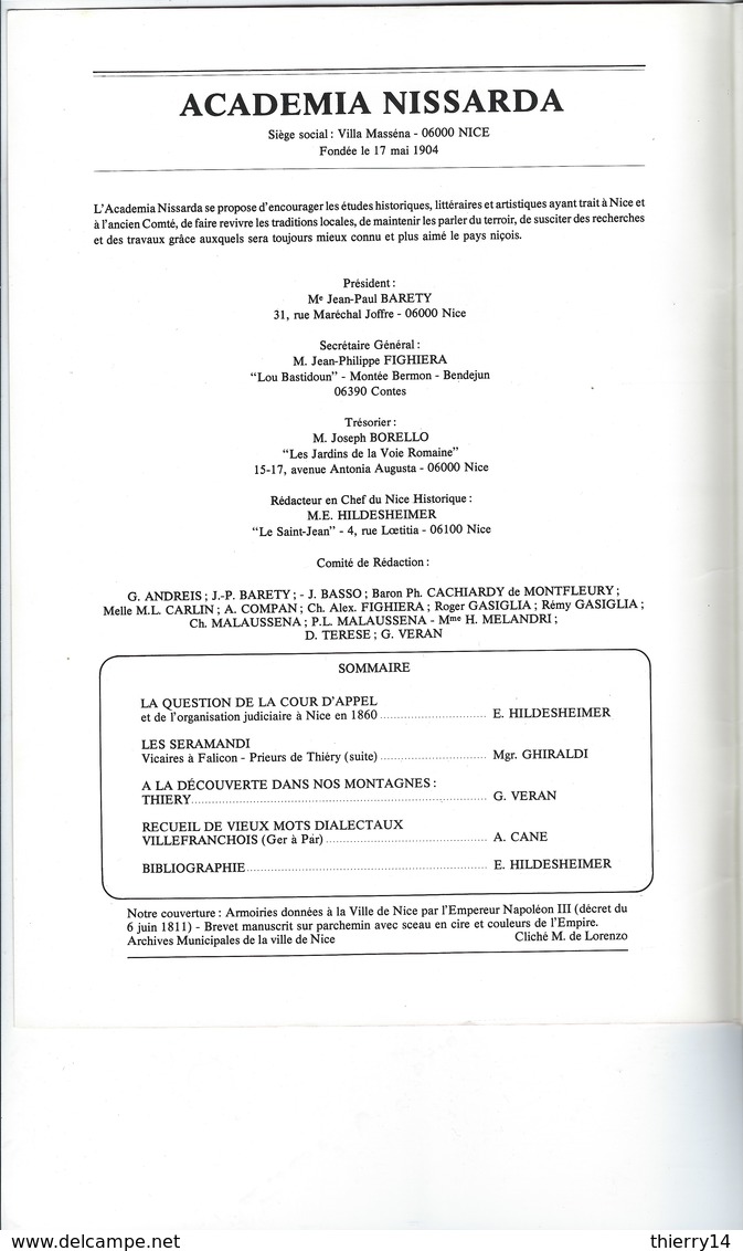 Revue Nice Historique De L'Academia Nissarda - 89ème Année N°3 - Juillet-Septembre 1986 - Côte D'Azur