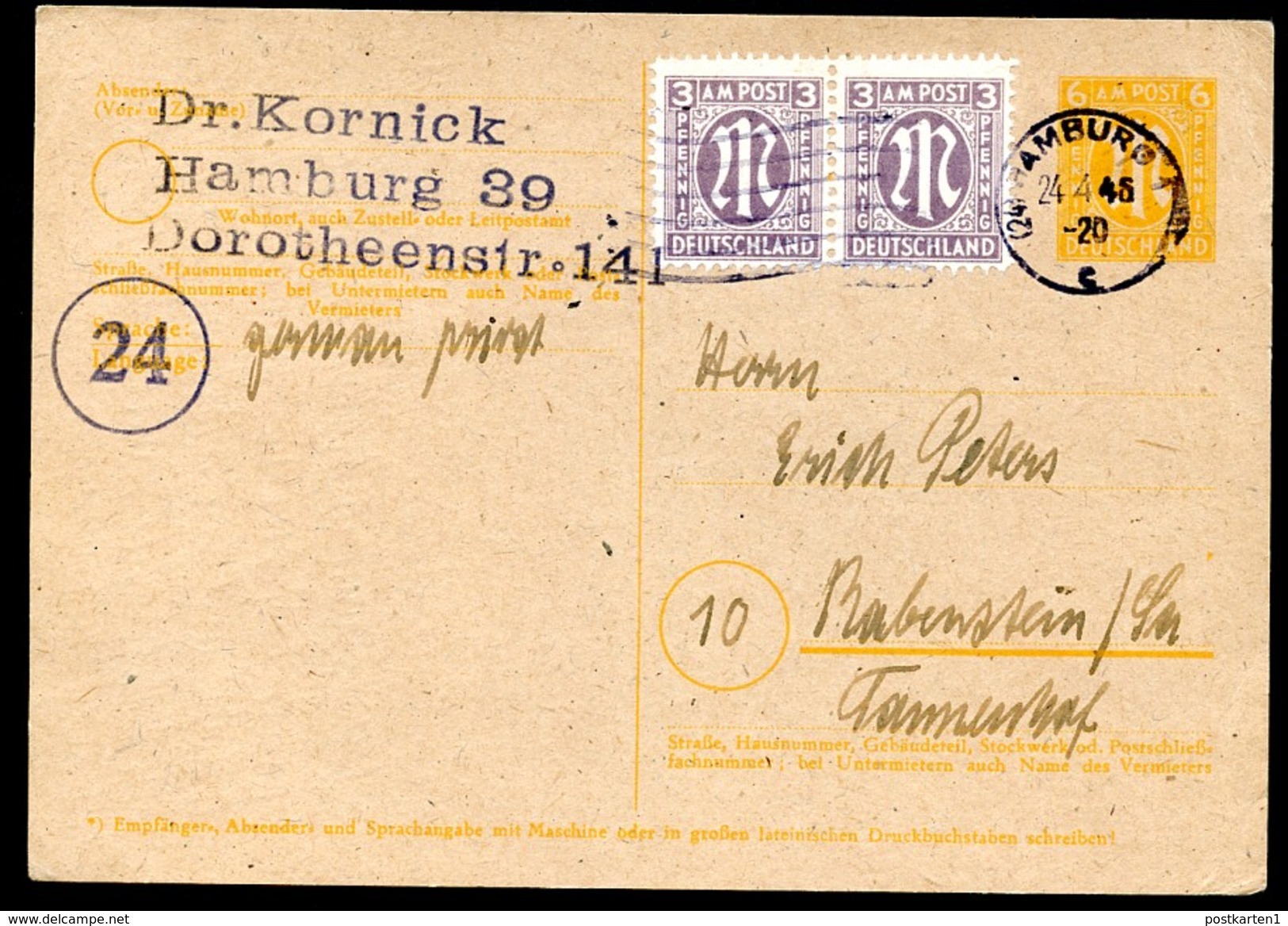 Britische Zone P905 Postkarte Gebraucht Verden-Wiesbaden 1946 - Voorlopige Uitgaves Britse Zone