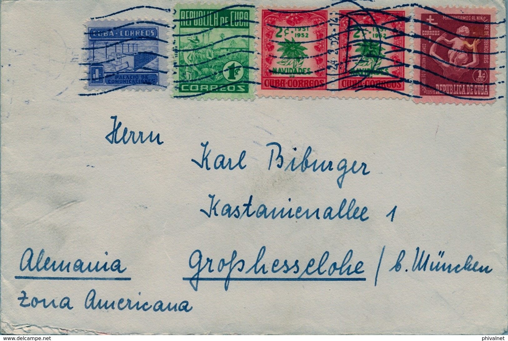 1952 , CUBA , MATANZAS - GROSSHESSELOHE , SOBRE CIRCULADO , NAVIDAD , PRO TUBERCULOSIS - Covers & Documents