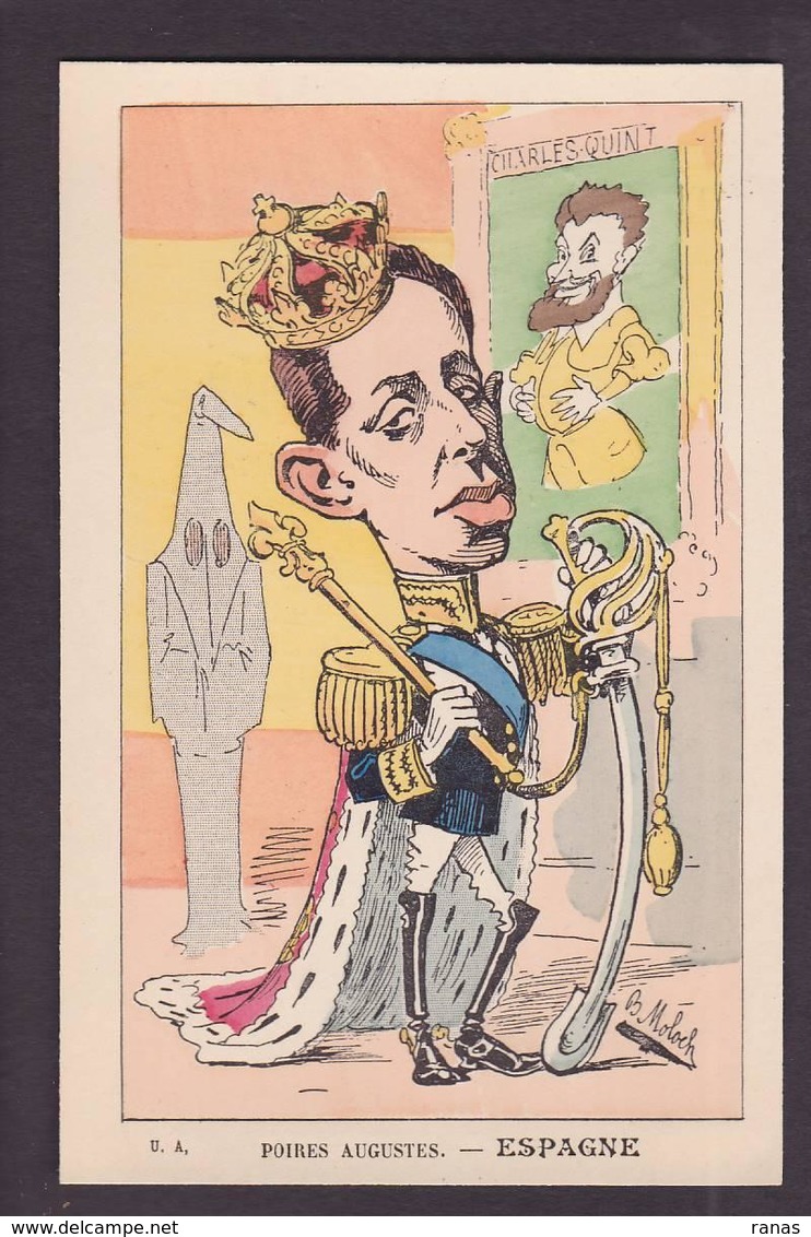 CPA Moloch Satirique Caricature Poires Augustes Non Circulé Espagne Alphonse XIII Charles Quint - Moloch