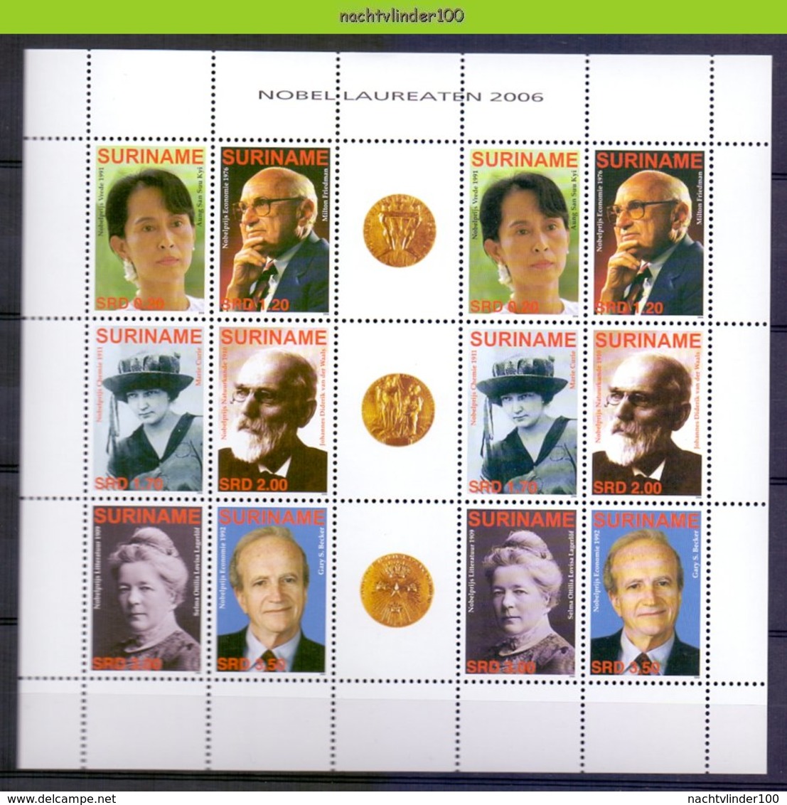 Nfm1386VBPb GOLDEN MEDAILLES NOBELPRIJS NOBELPRIZE WINNERS PEACE ECONOMY LITERATURE FAMOUS PEOPLE SURINAME 2006 PF/MNH - Nobelprijs