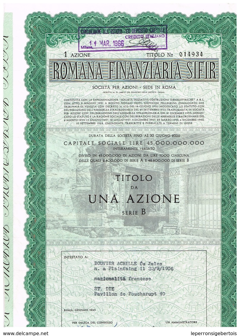 Titre Ancien - Romana Finanziaria Sifir - Titulo Di 1965 - Banque & Assurance