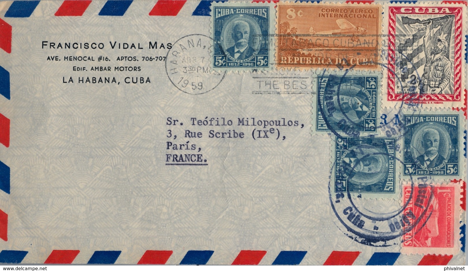 1959 , CUBA , LA HABANA - PARIS , CORREO AÉREO - Lettres & Documents