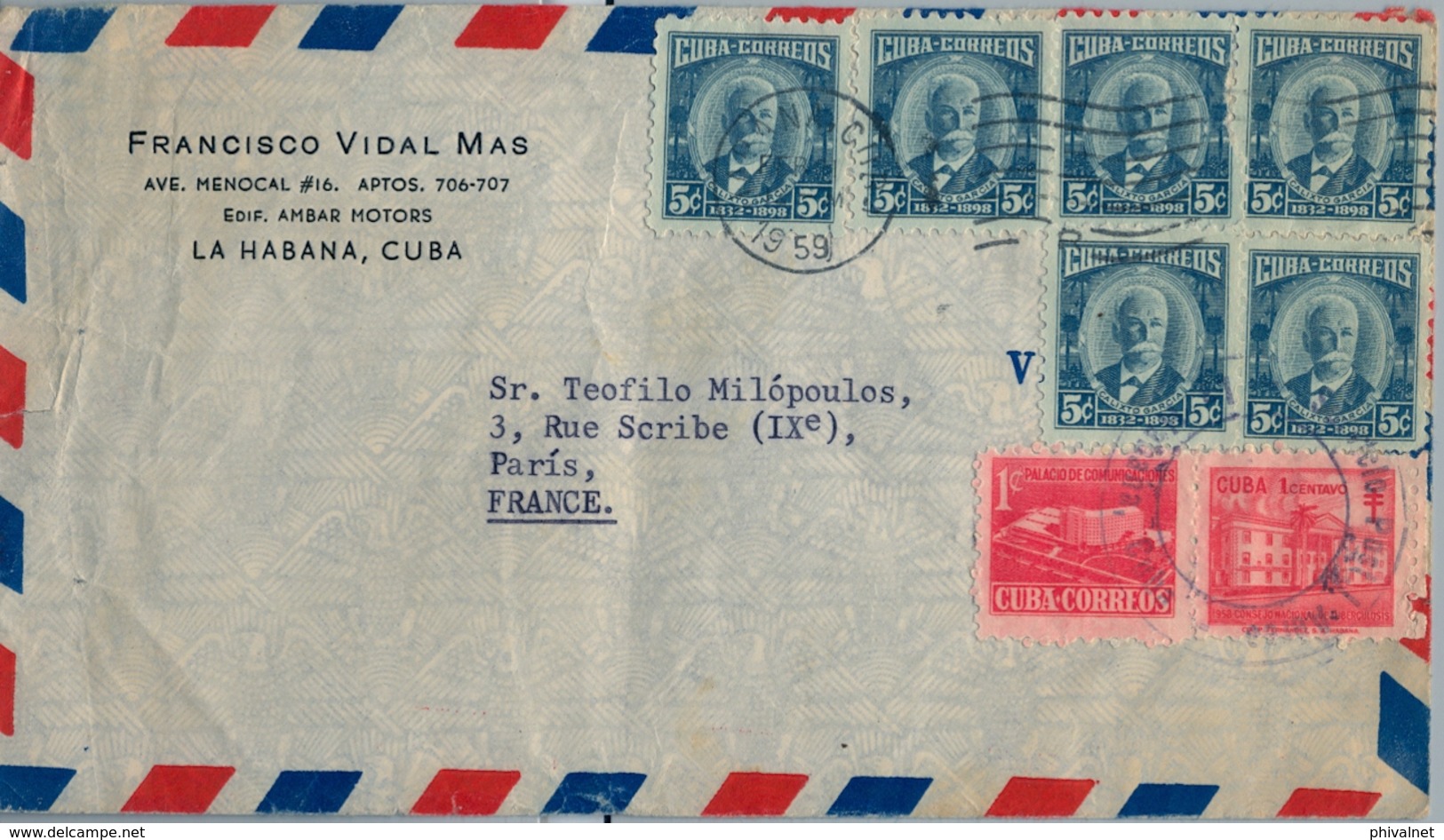 1959 , CUBA , LA HABANA - PARIS , CORREO AÉREO - Storia Postale