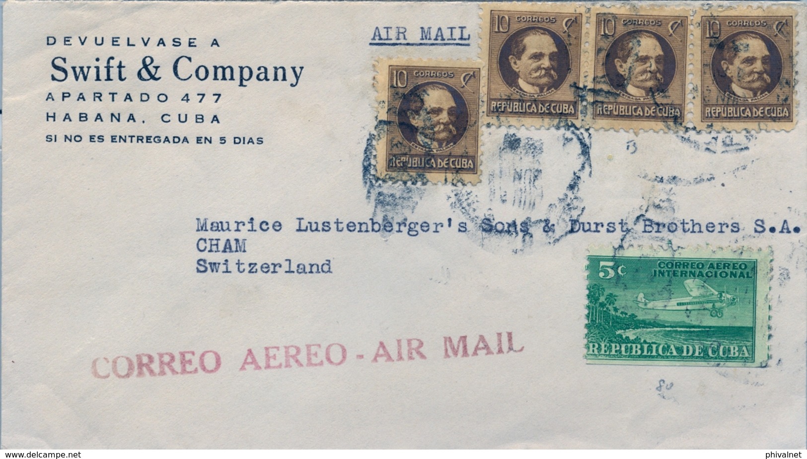 CUBA , LA HABANA - CHAM ( SUIZA ) , CORREO AÉREO , ESTRADA PALMA - Brieven En Documenten