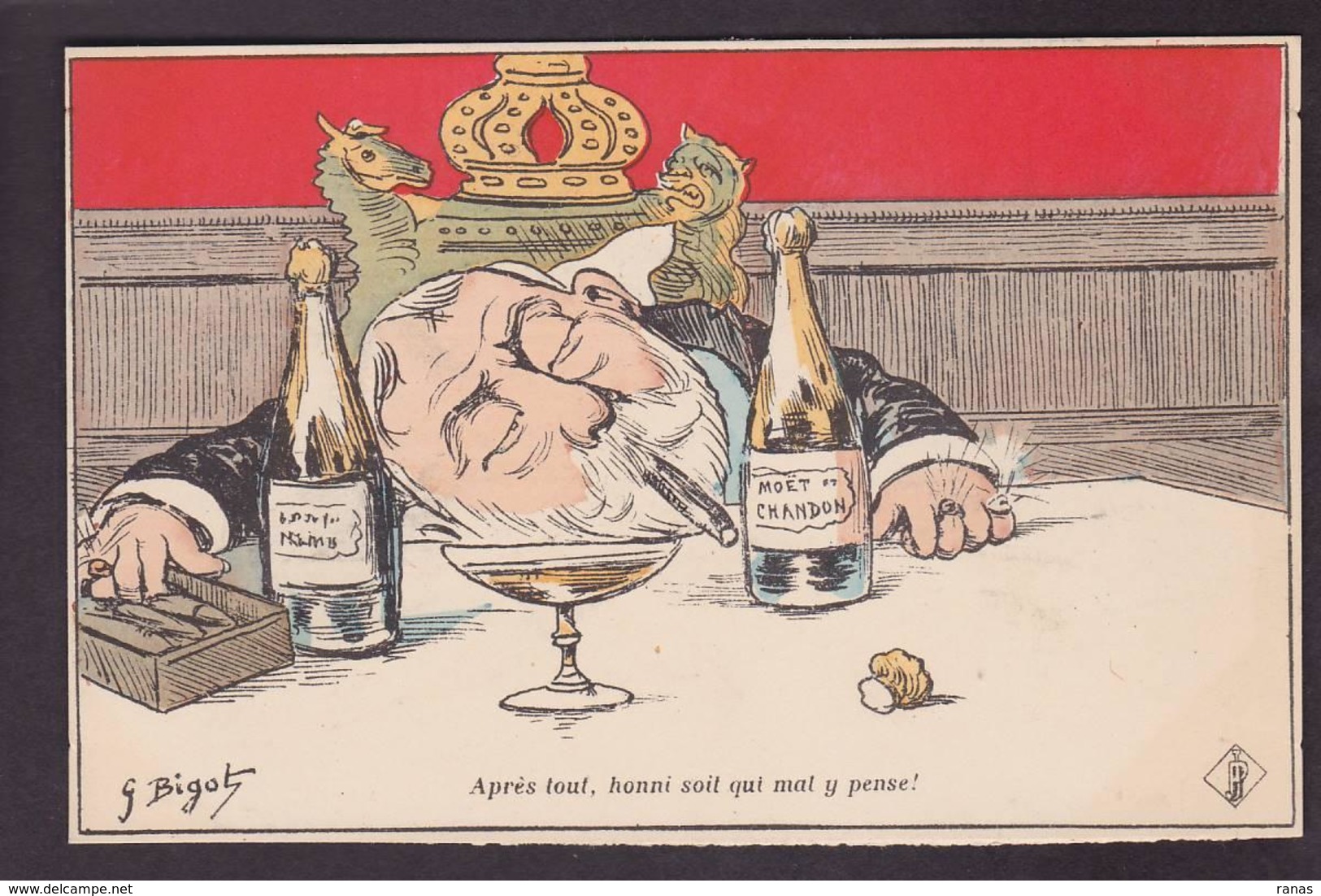 Cpa Bigot Satirique Caricature Non Circulé Angleterre Edouard VII Champagne Cigare - Bigot