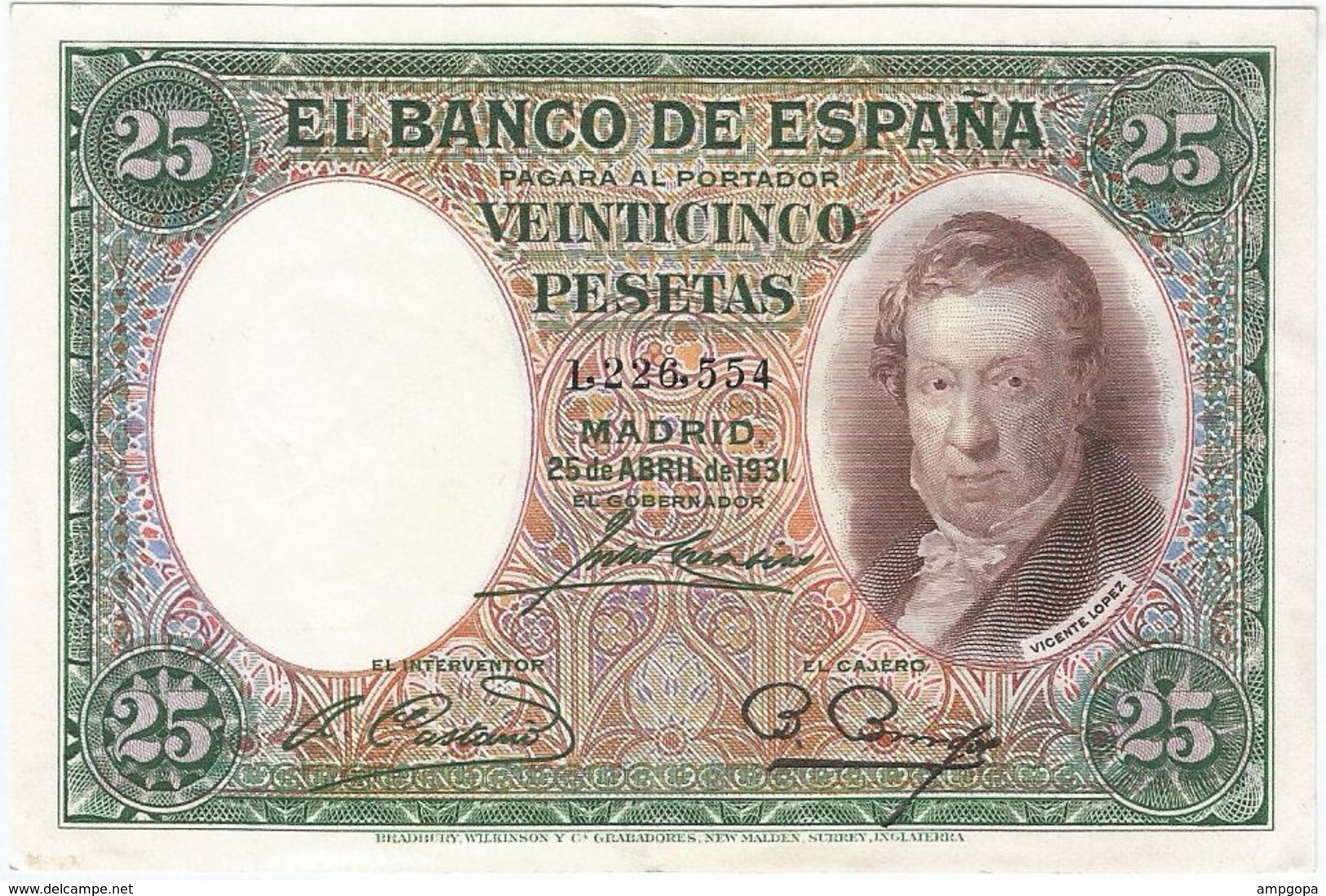 España - Spain 25 Pesetas 25-4-1931 Pk 81 Sin Serie Ref 676-4 - 1-2-5-25 Pesetas