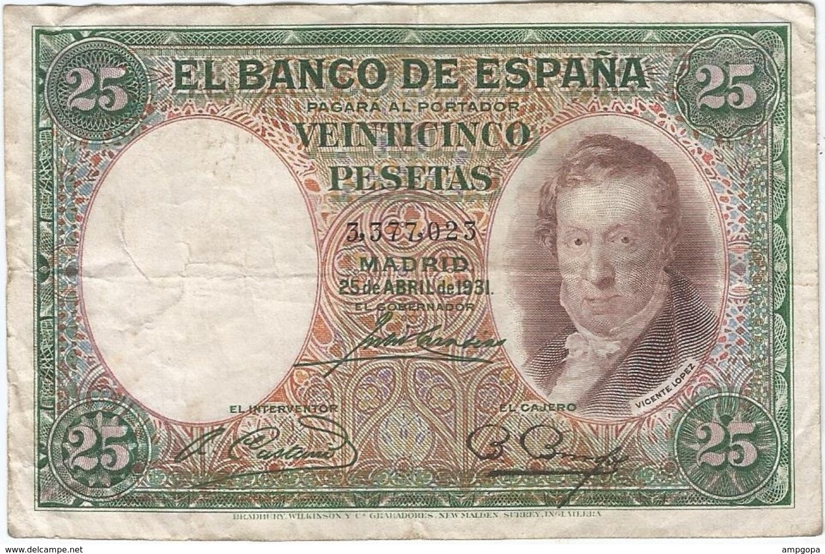 España - Spain 25 Pesetas 25-4-1931 Pk 81 Sin Serie Ref 676-3 - 1-2-5-25 Pesetas