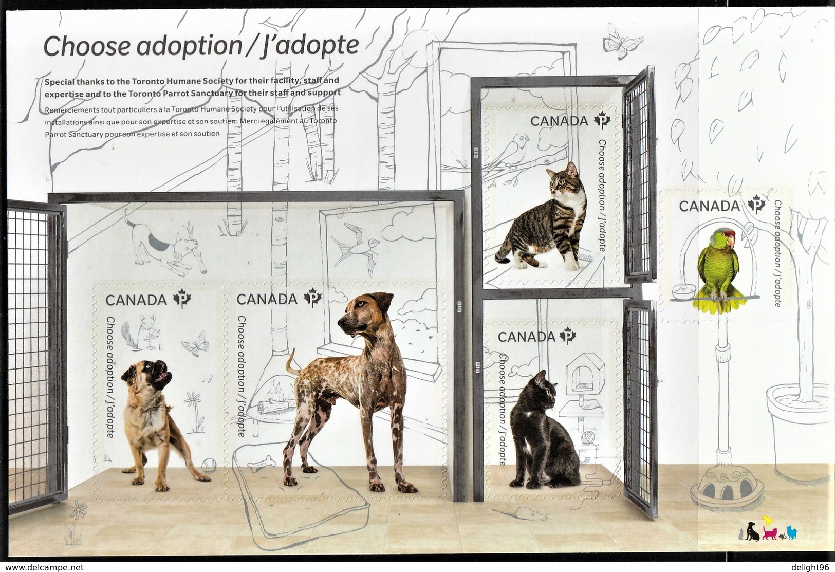 2013 Canada Pet Adoption: Dogs, Cats, Parrot Booklet (Self Adhesive) - Hunde