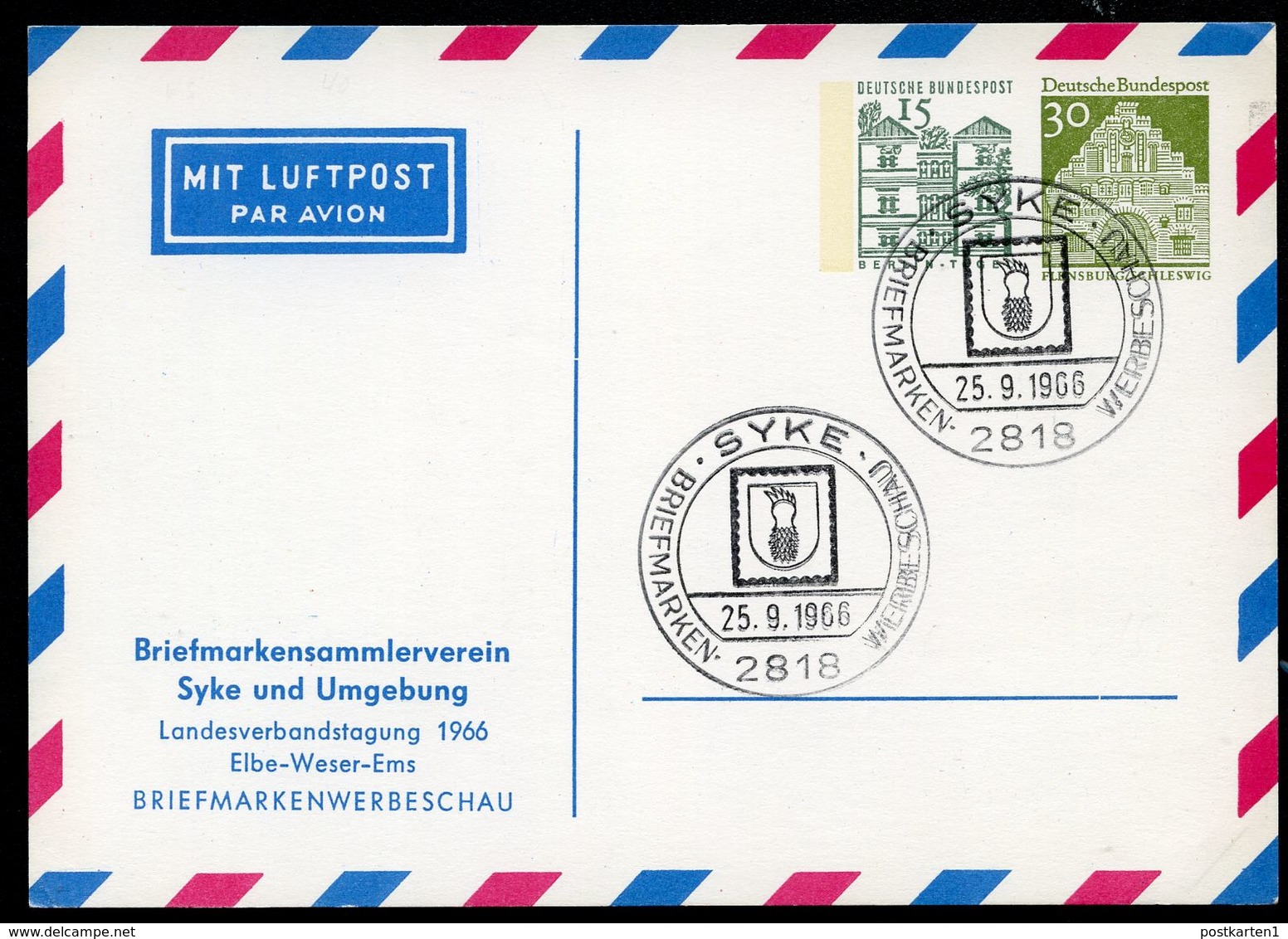 SYKE KREISHAUS GRAFSCHAFT HOYA Bund PP41 C2/001 Sost.1966 NGK 20,00 € - Cartes Postales Privées - Oblitérées