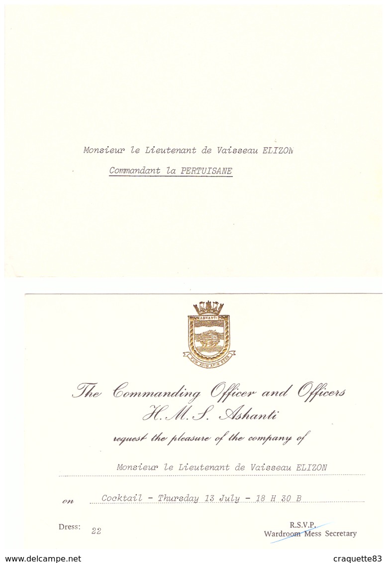 THE COMMANDING OFFICER AND OFFICERS H..S. ASHANTI INVITE  ..COCKTAIL  + ENVELOPPE - Documents