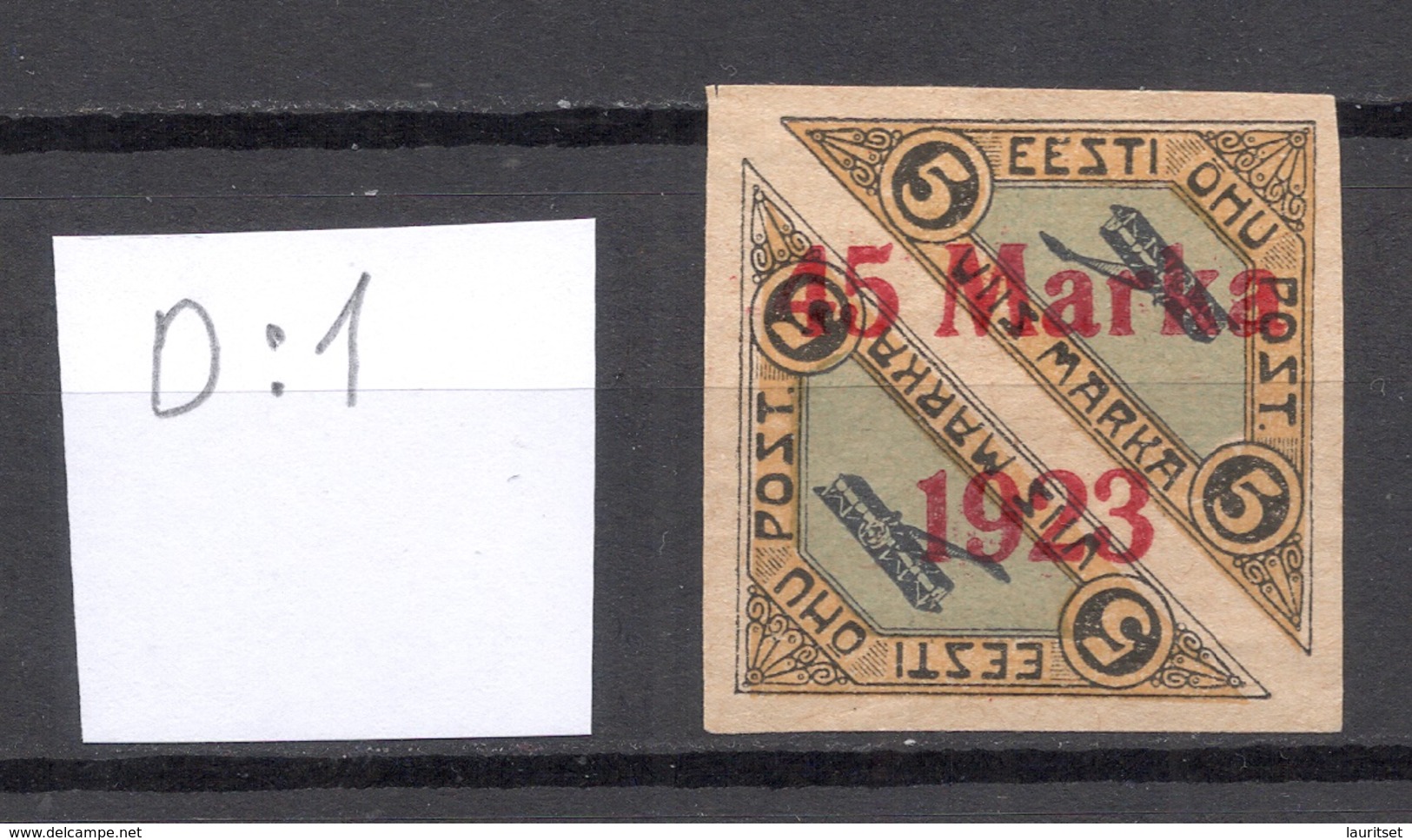 ESTLAND ESTONIA 1923 Michel 45 B II D: 1 (PATCHY Gum/Spargummi) Variety Abart * RRR Signed K. Kokk - Estland