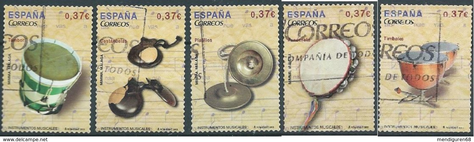 SPANIEN ESPAGNE SPAIN ESPAÑA  2013 MUSICALS INSTRUMENTS SET (5v.) USED MI 4762-66 ED 4781-85 YT 4467-71 SC 3900a-e - Gebraucht