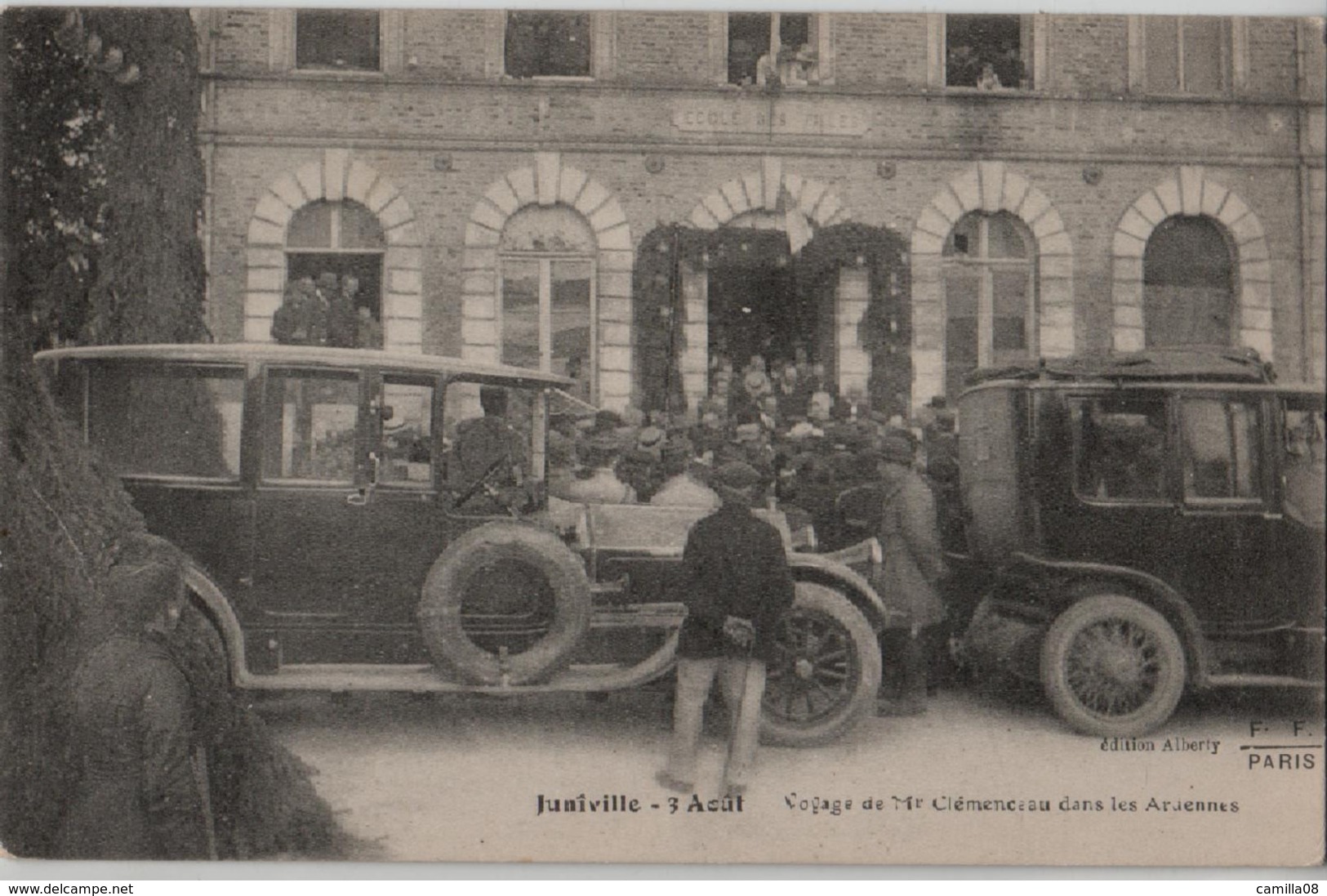 JUNIVILLE.VOYAGE DE CLEMENCEAU DANS LES ARDENNES.3 AOUT.GROS PLAN.VOITURES. - Autres & Non Classés