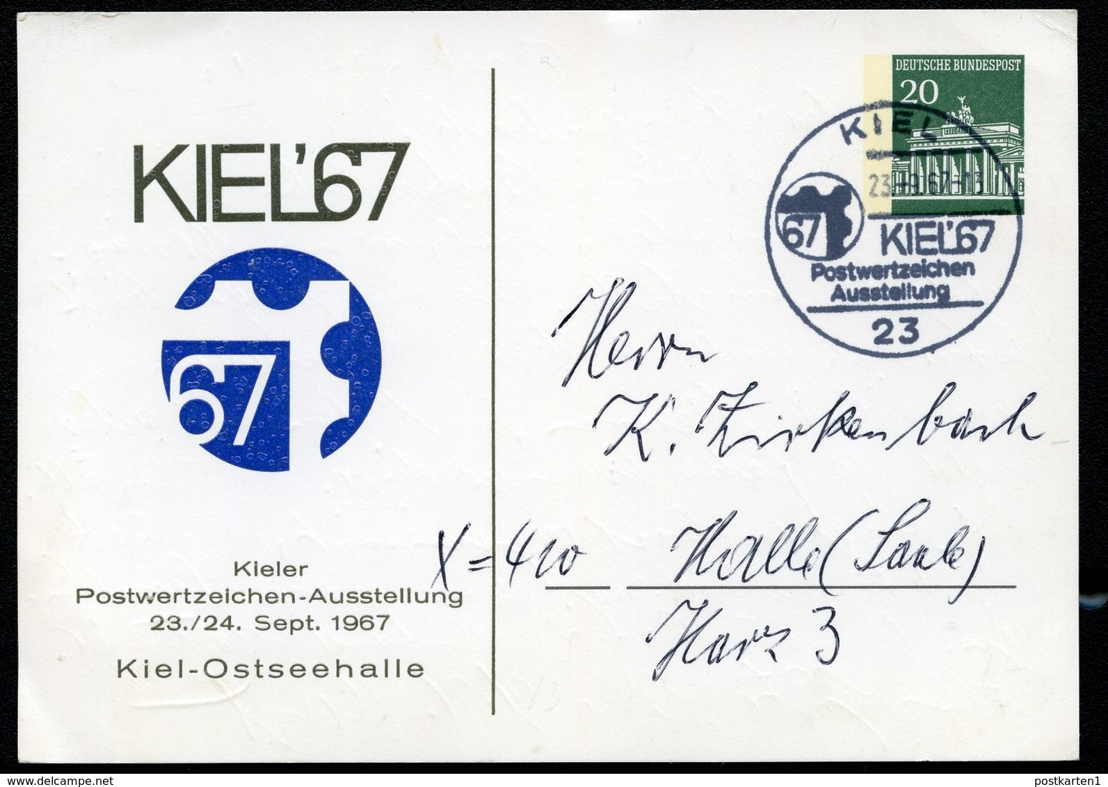 Bund PP43 D2/009 AUSSTELLUNG KIEL Sost.1967  NGK 6,00 - Cartes Postales Privées - Oblitérées