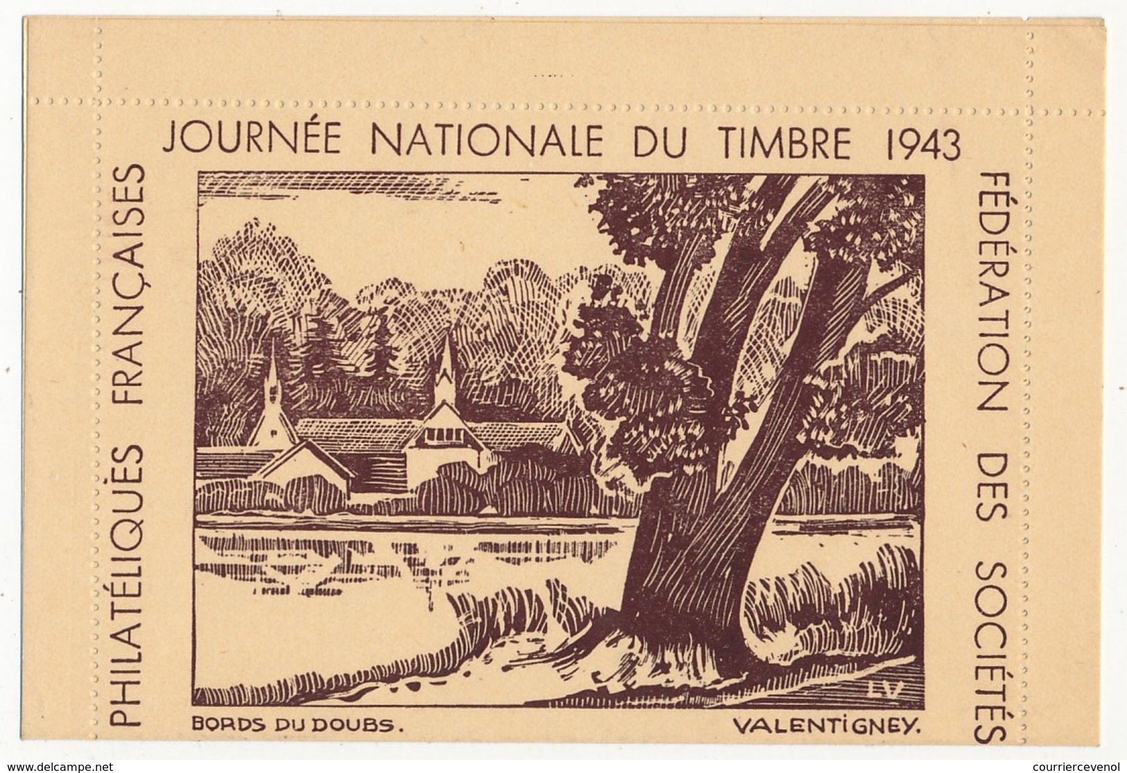 FRANCE - Carte-lettre Illustrée - Journée Du Timbre 1943 VALENTIGNEY - Affr 1,50 Bersier, Cachet Temporaire - Stamp's Day