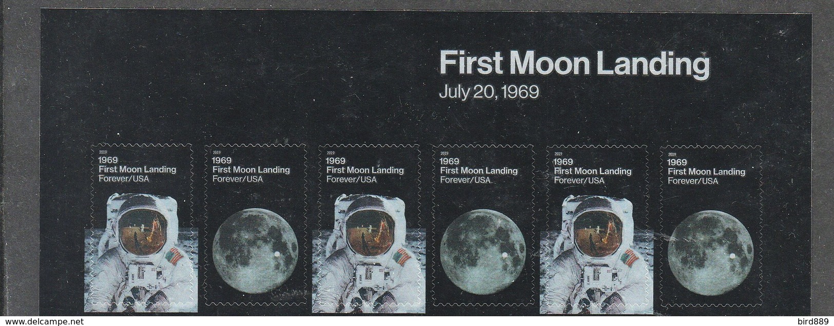 2019 USA First Moon Landing 50th Anniversary Self Adhesive Strip Of 6 With Sleeve MNH - Nuovi