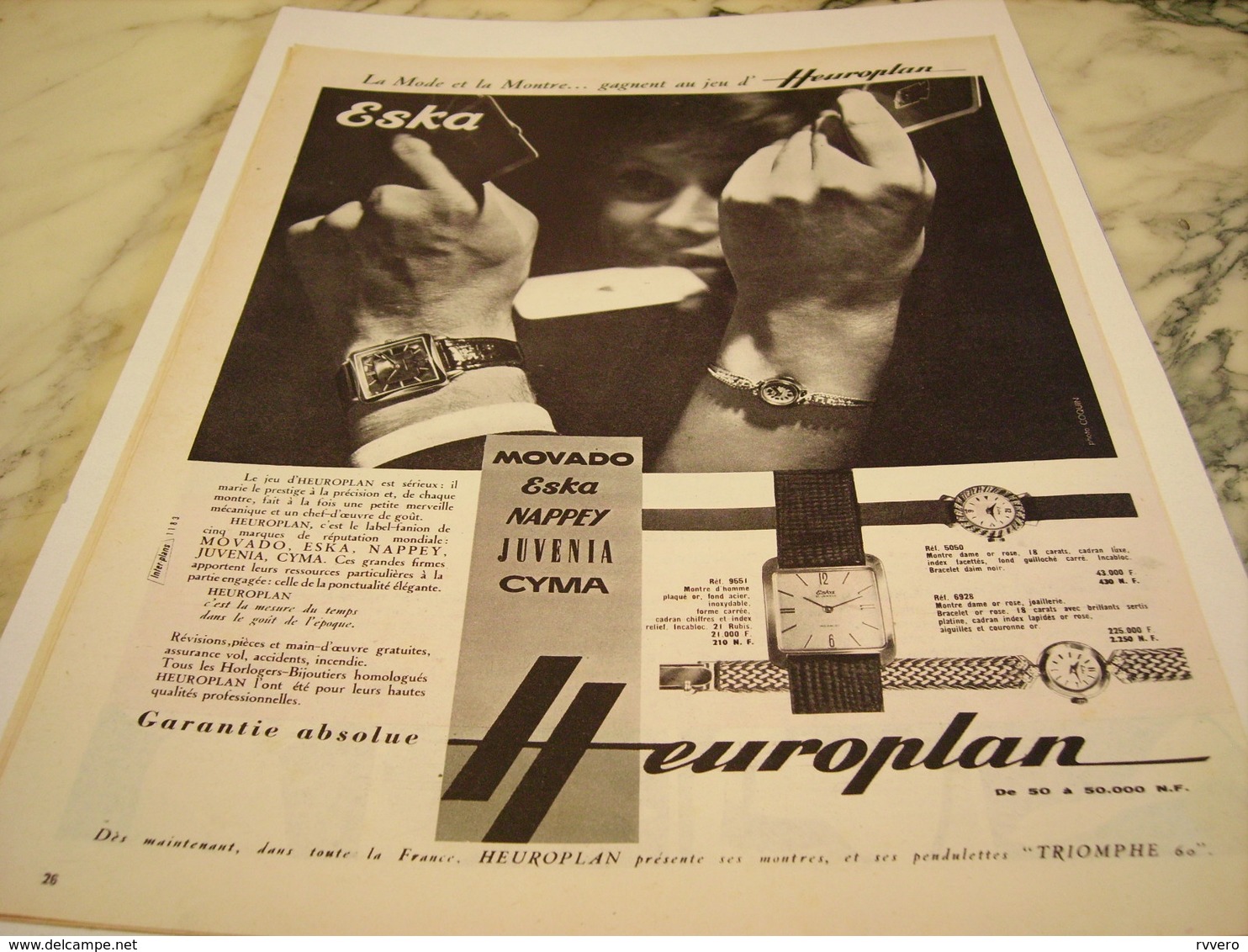 ANCIENNE PUBLICITE MONTRE ESKA D HEUROPLAN 1959 - Autres & Non Classés