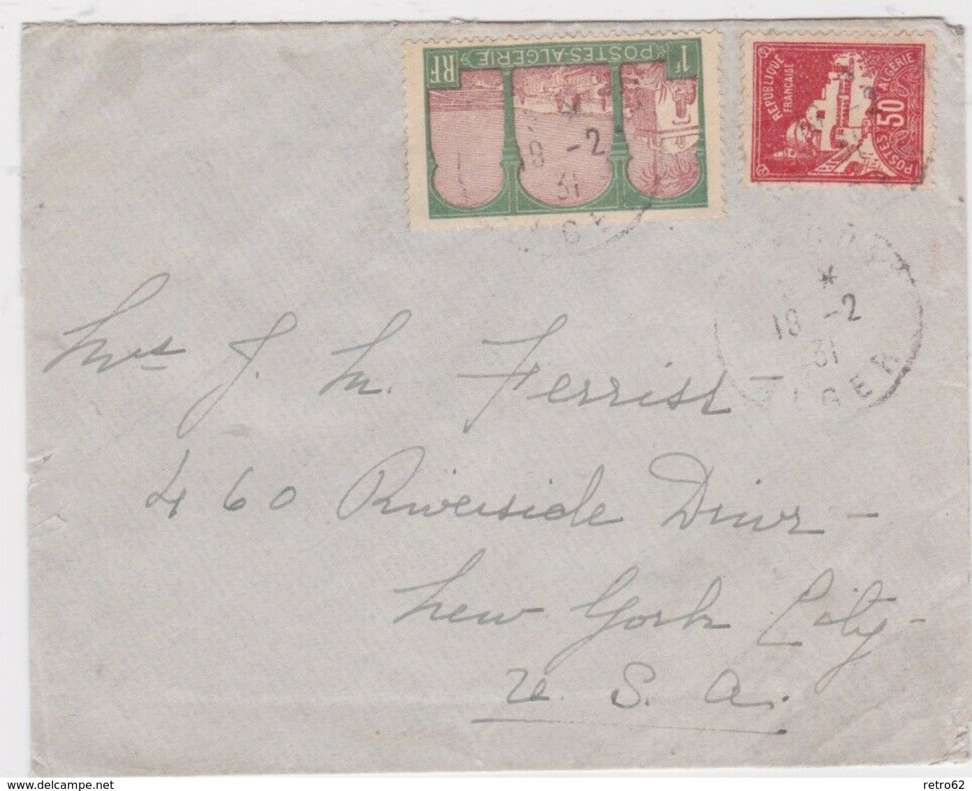 1931 Algeria → Postage Paid 1.50 Fr On Sirane Letter Cover To New York, USA - Lettres & Documents