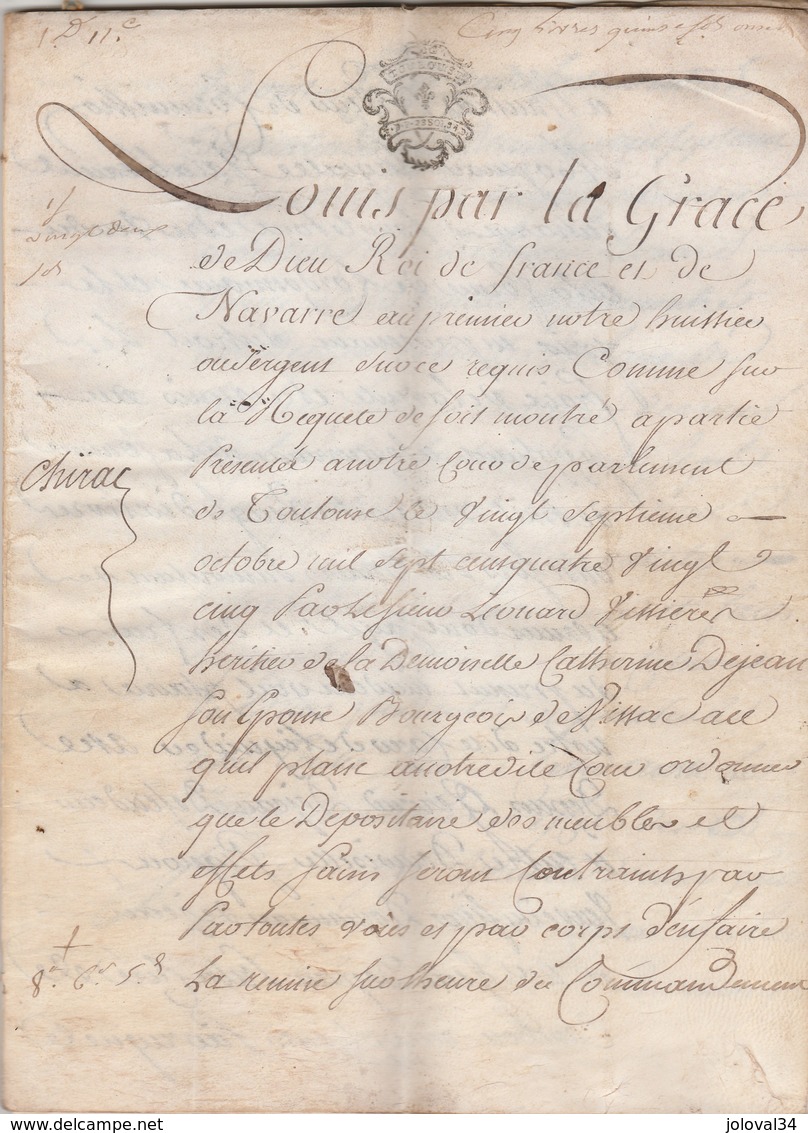 Superbe Parchemin 24 Pages 1786 Cachet Généralité Toulouse Généalogie Vissac Chirac Gignoux Dejean Vissière Voir Desc - Manoscritti