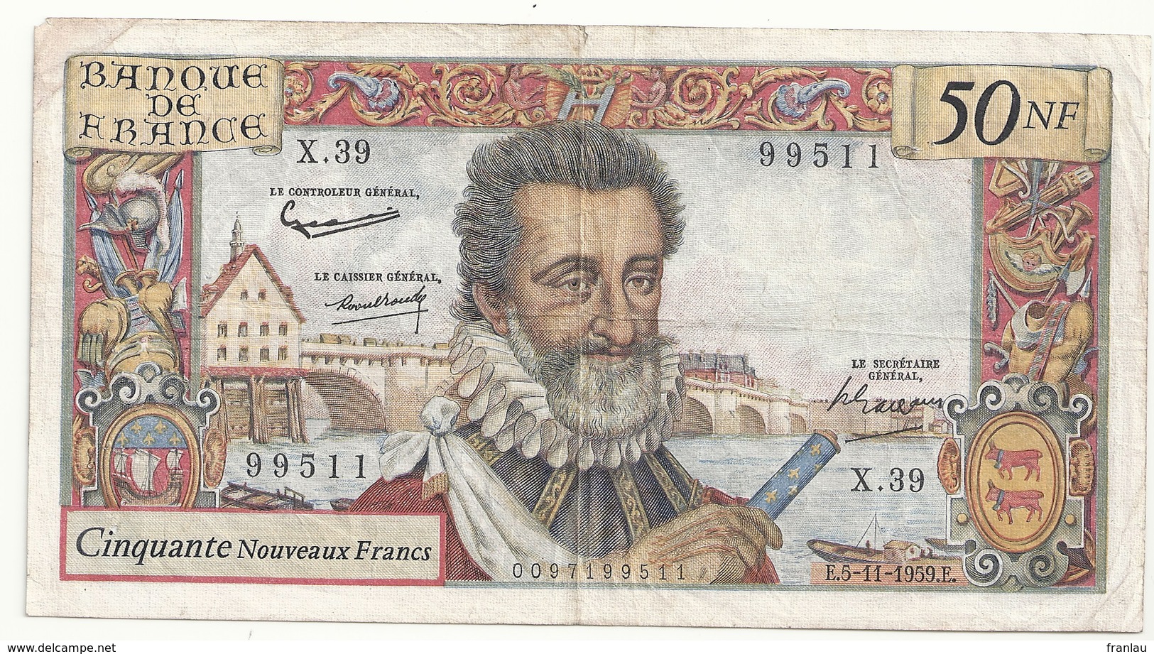 50 NF Henri VI 5-11-1959  Alph.X.39 Qualité - 50 NF 1959-1961 ''Henri IV''