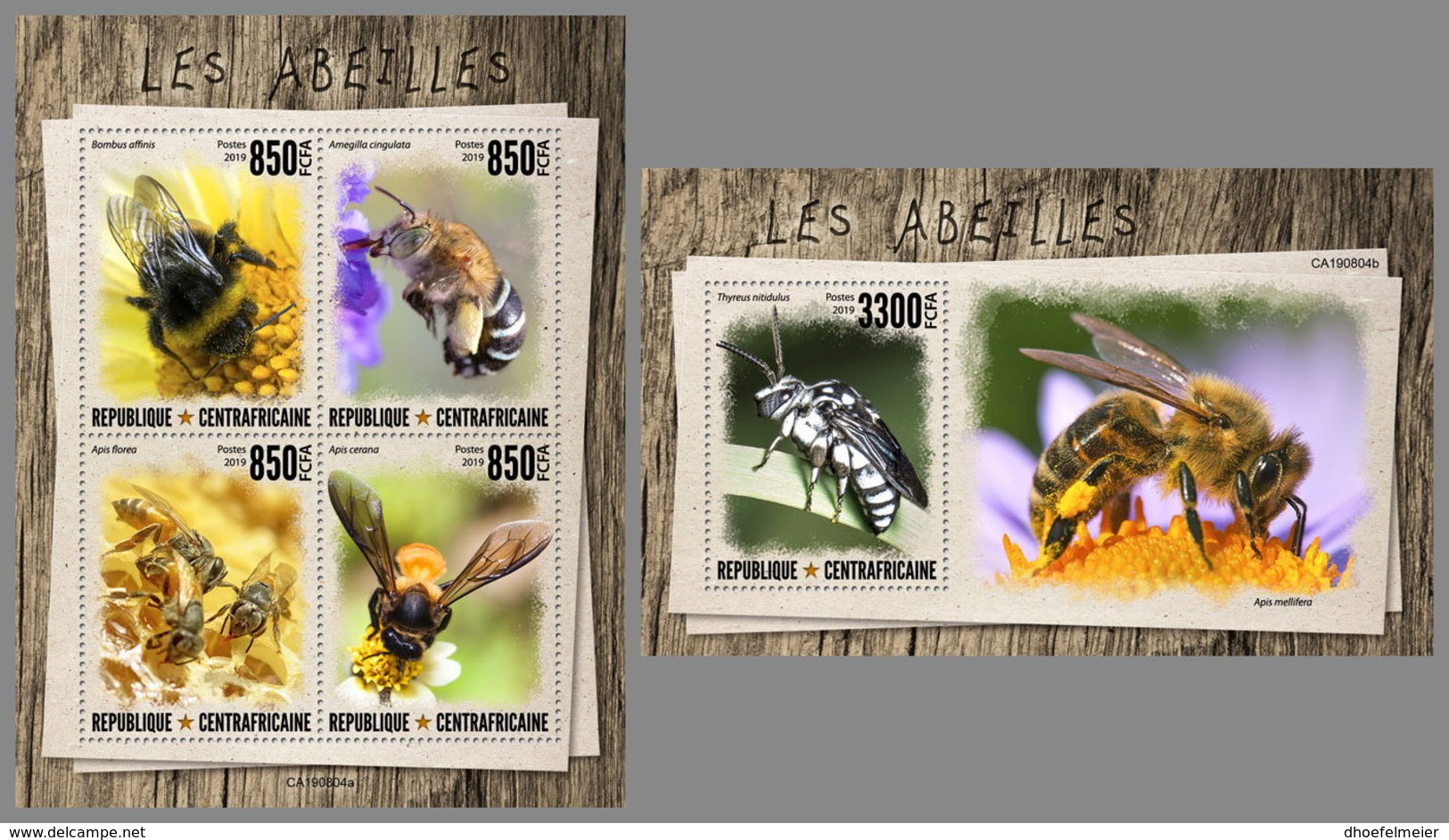 CENTRALAFRICA 2019 MNH Bees Bienen Abeilles M/S+S/S - OFFICIAL ISSUE - DH1947 - Api