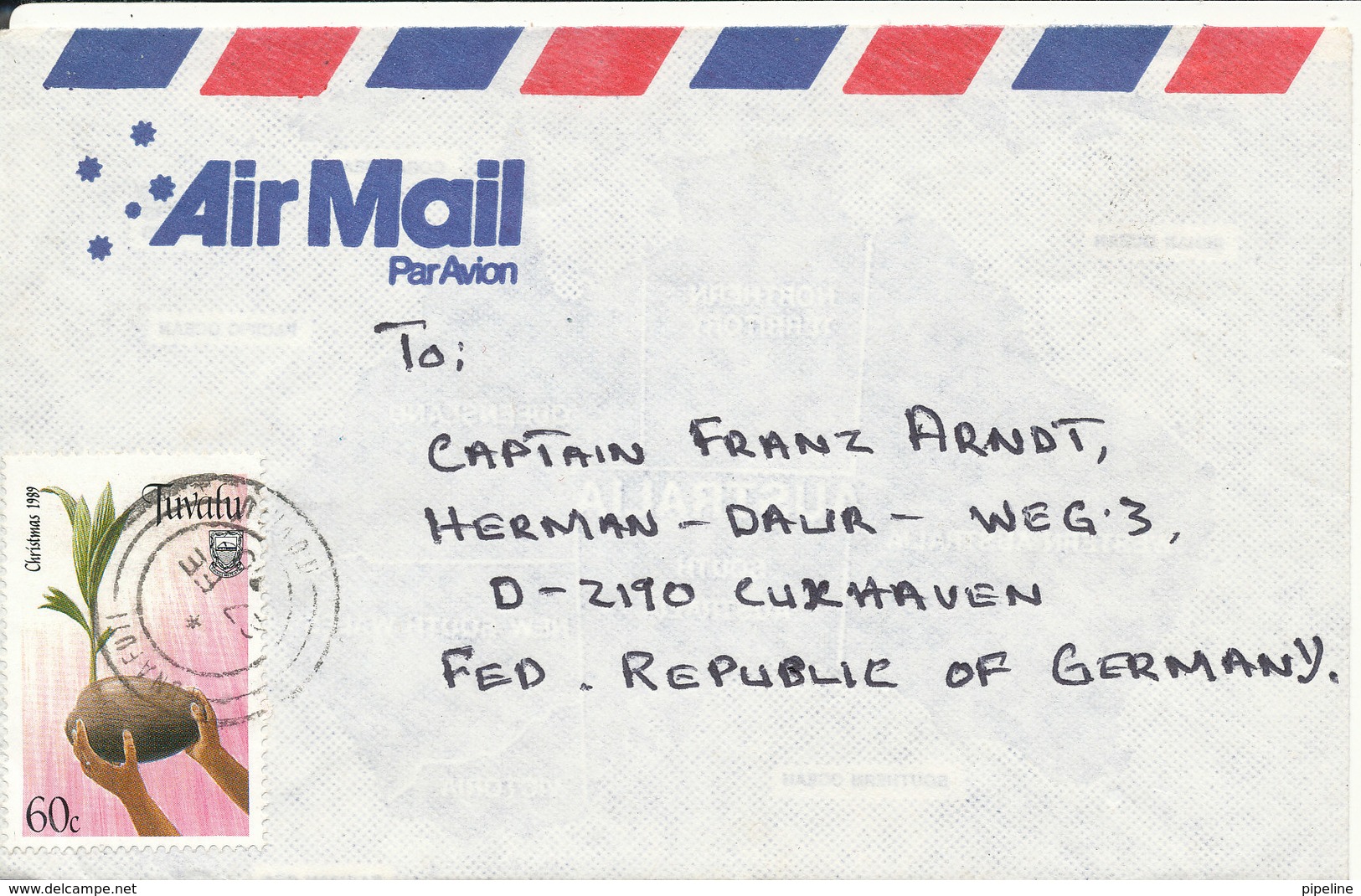 Tuvalu Air Mail Cover Sent To Germany 27-2-1990 Single Franked - Tuvalu