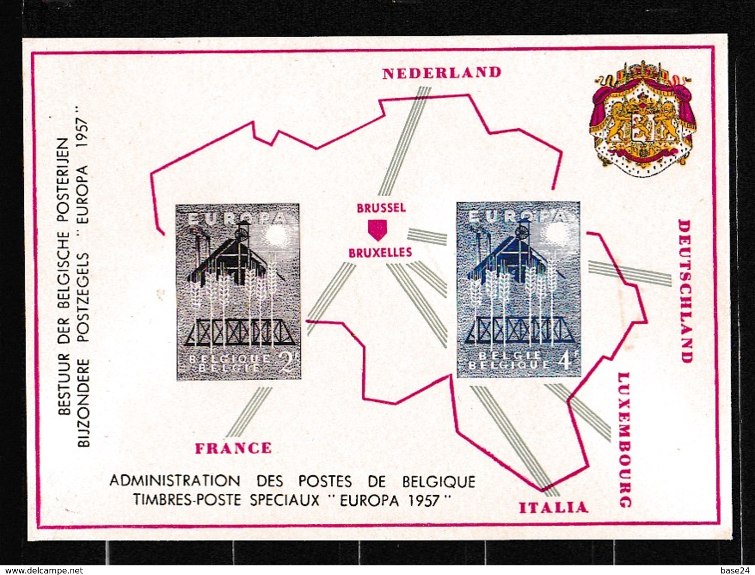 1957 Belgio, EUROPA CEPT STAMPATO COMMEMORATIVO MNH** Belgium COMMEMORATIVE PRINTED - 1957