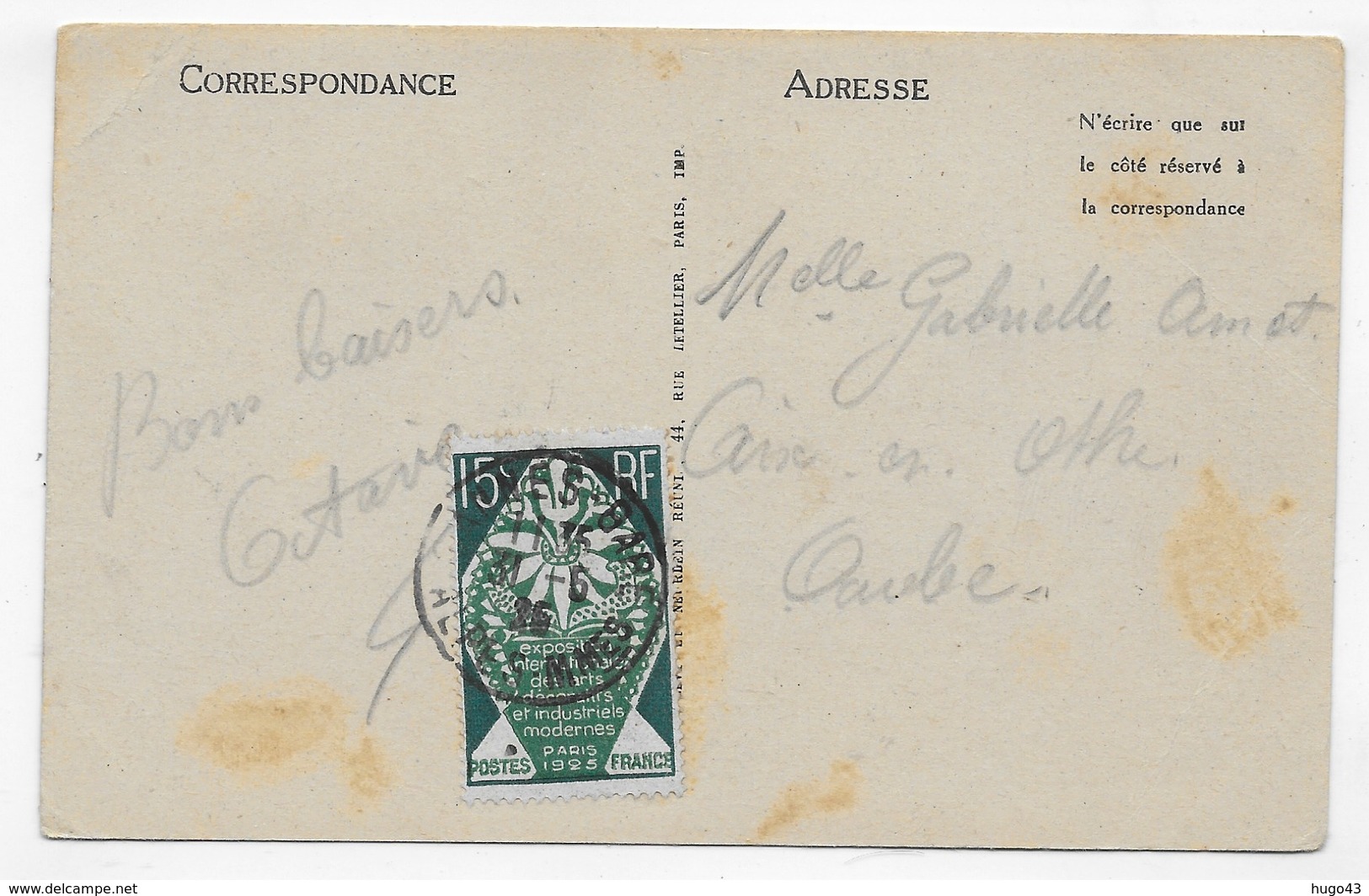 (RECTO / VERSO) CANNES EN 1925 - N° 44 - VUE SUR LA VILLE ET LES MONTAGNES - PLI ANGLE HAUT A DROITE - BEAU TIMBRE - CPA - Cannes