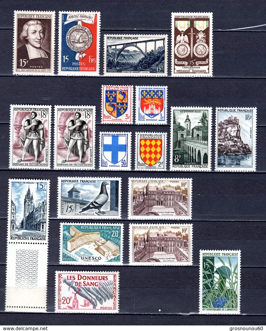 FRANCE PETIT LOT DE 19 TIMBRES DE 1950 A 1959 NEUF ** LUXE - Unused Stamps