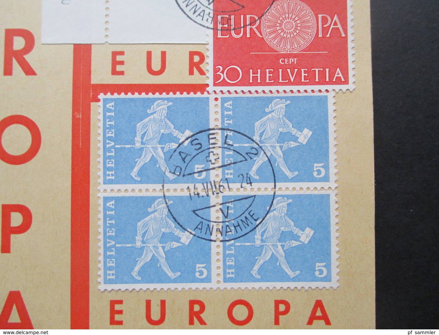 Schweiz 1960 Sonderblatt 1 Jahr Europafahrt Rotterdam Basel Mit Rotem Stempel Und Nr. 721 Als Eckrand Mit Druckdatum - Covers & Documents