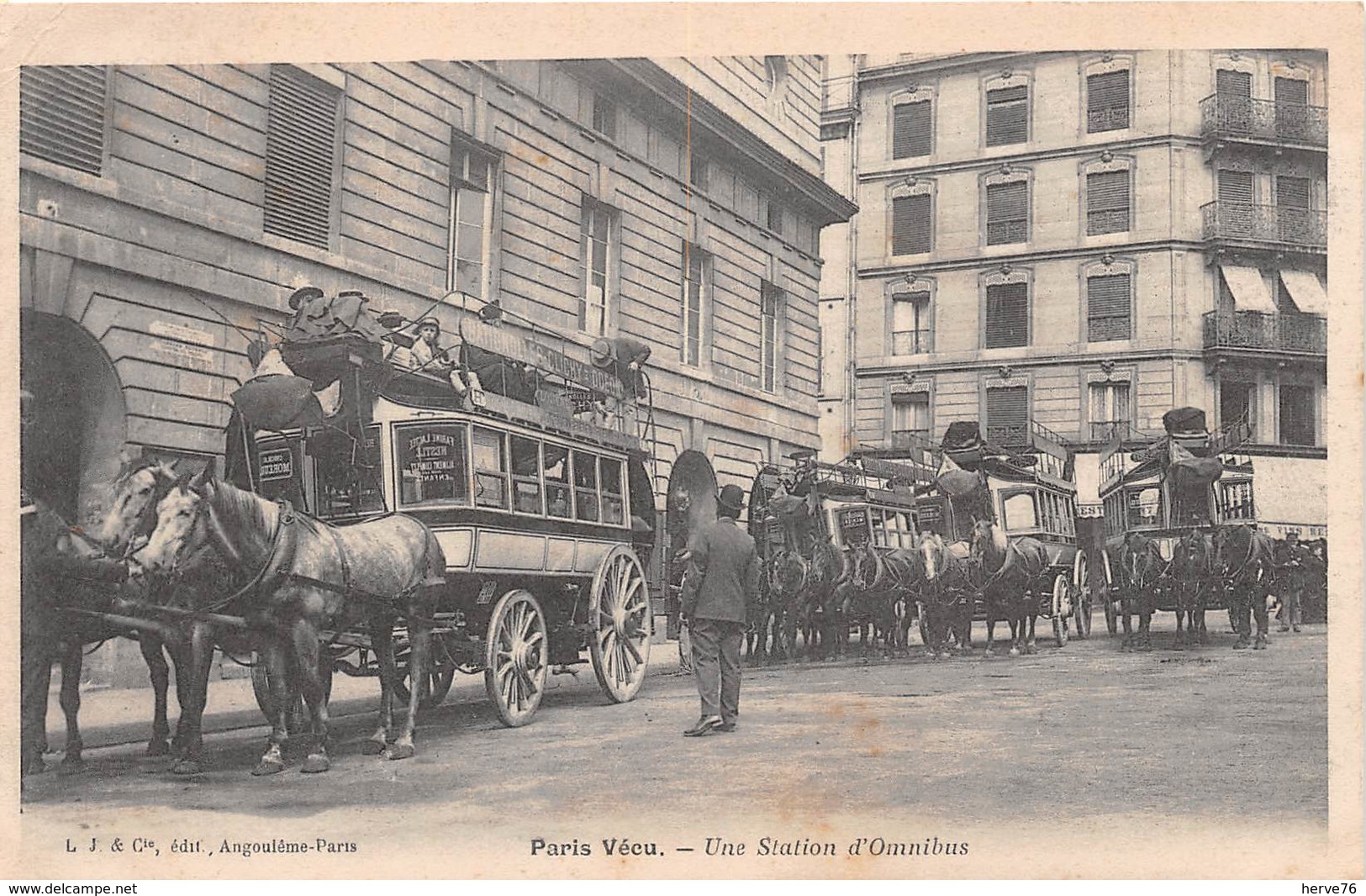 CPA PARIS Vécu - Une Station D'Omibus - Attelage - Autres & Non Classés