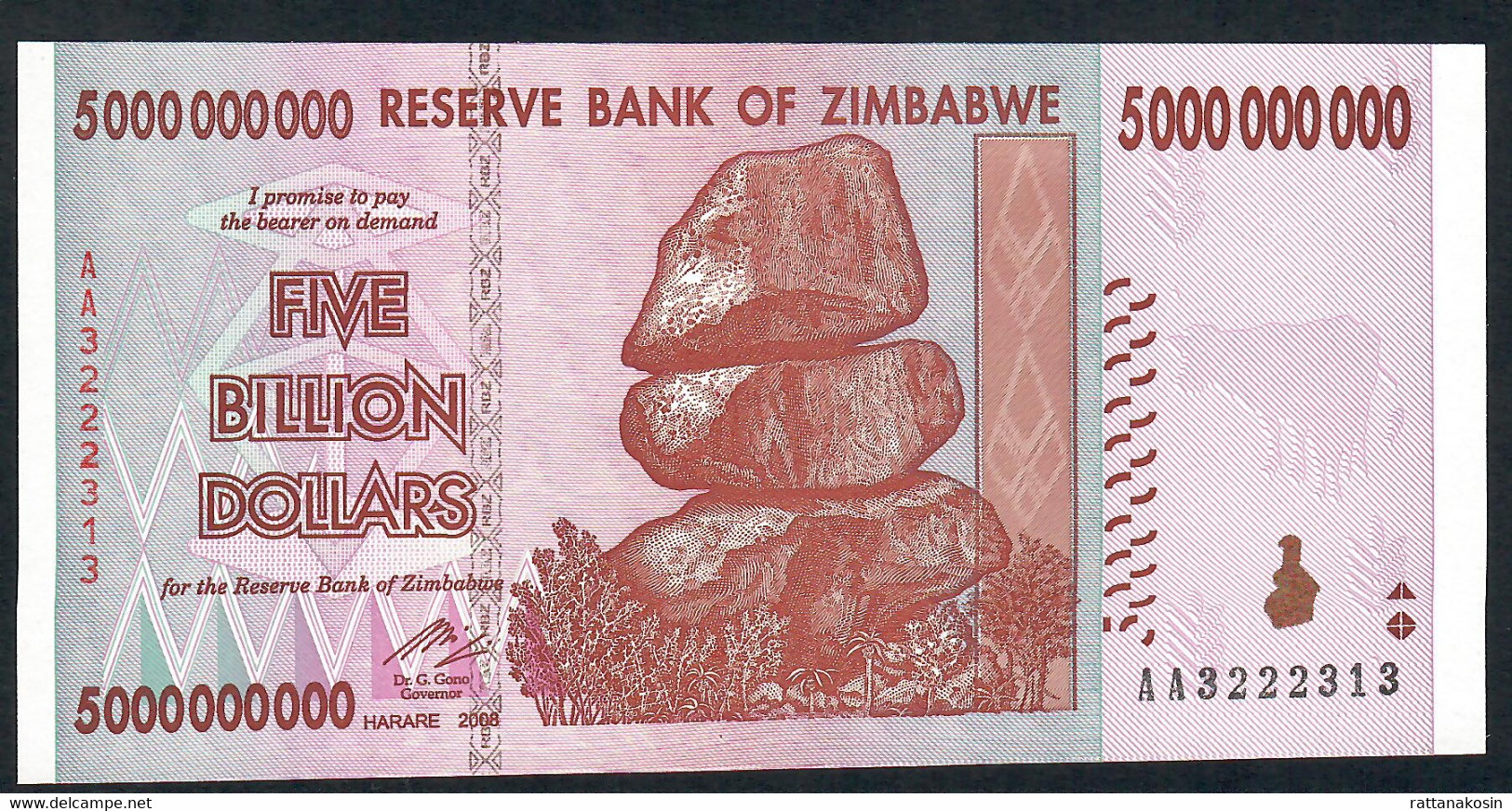 ZIMBABWE P84 5.000.000.000 DOLLARS 2008 #AA  Signature 5     UNC. - Zimbabwe
