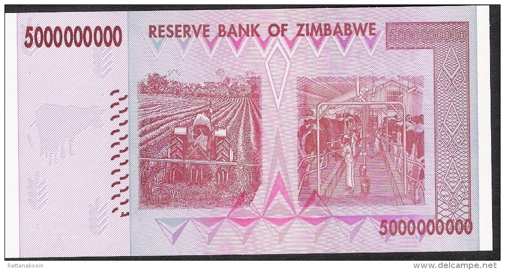 ZIMBABWE P84 5.000.000.000 DOLLARS 2008 #AA  Signature 5     UNC. - Zimbabwe