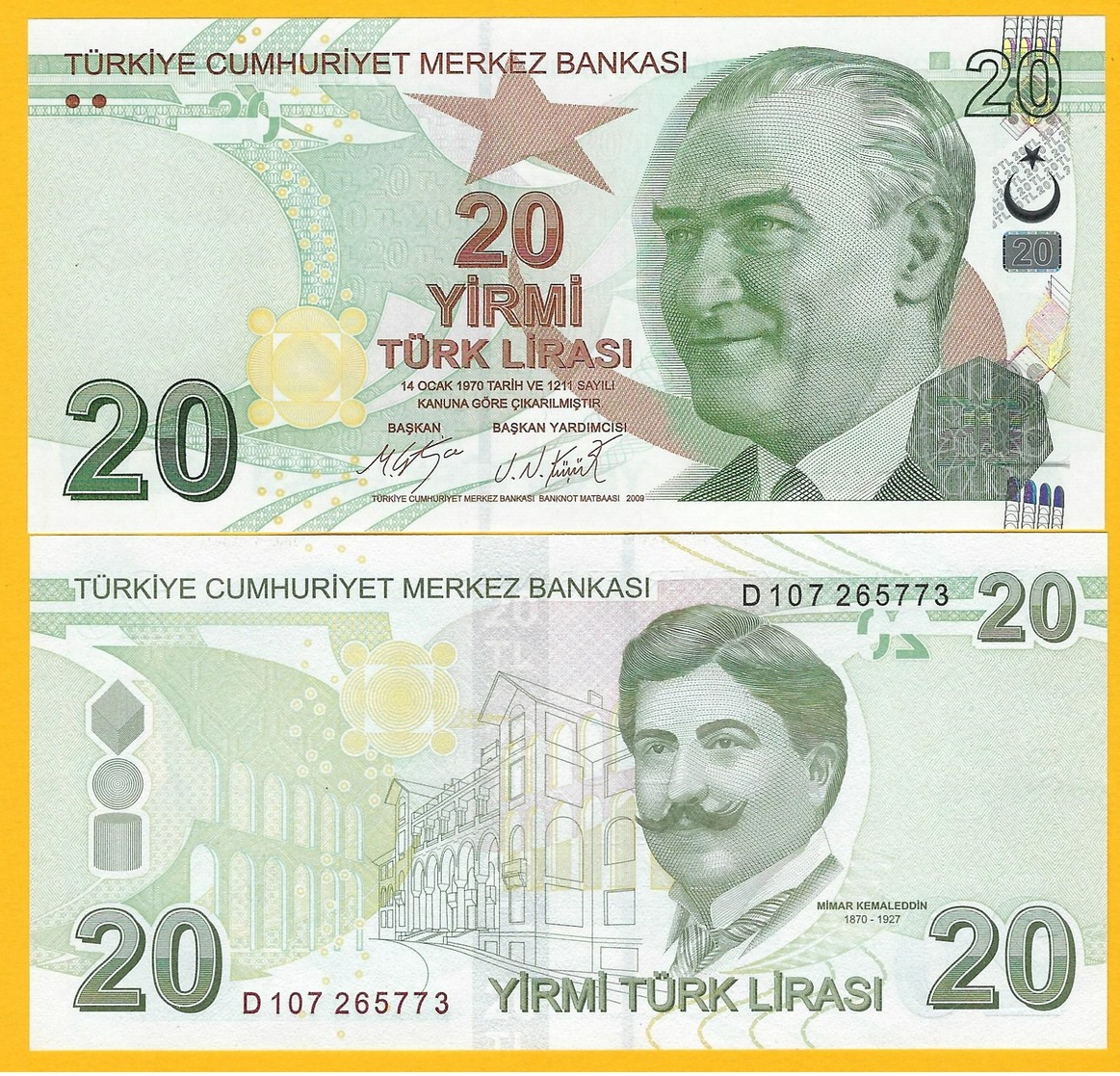 Turkey 20 Lira P-224 2009 (2019) New Signature UNC Banknote - Turkije