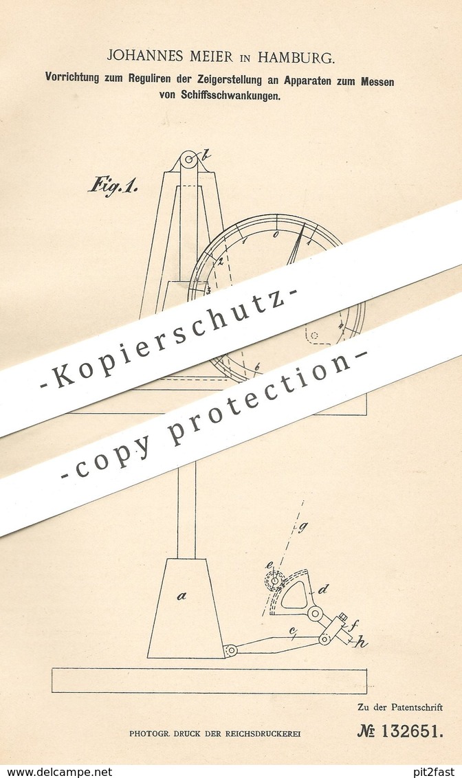 Original Patent - Johannes Meier , Hamburg , 1901 , Messen Von Schiffsschwankung | Schiff , Schiffbau , Pendel , Schiffe - Historische Dokumente