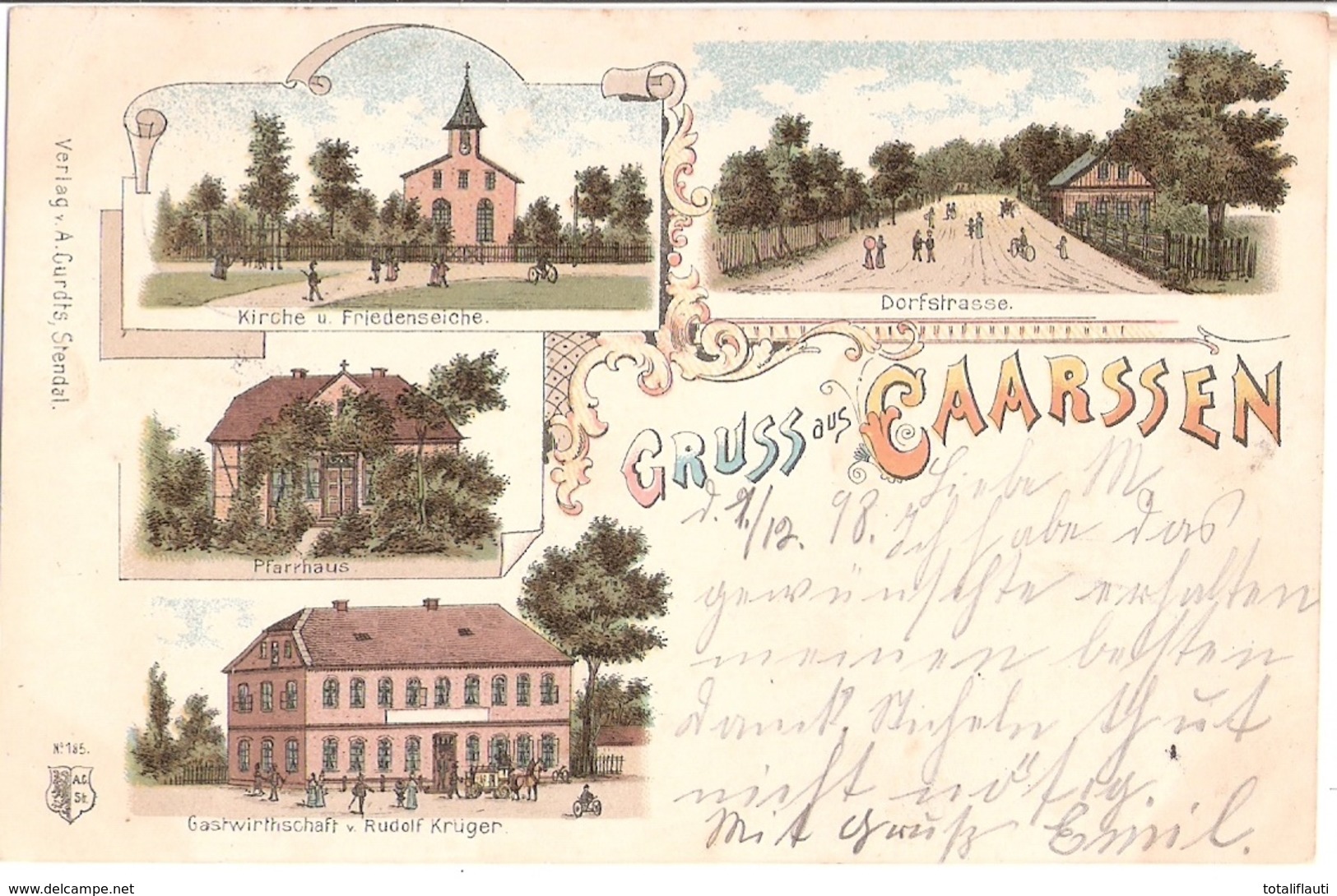 Gruss Aus CAARSSEN Kaarßen Amt Neuhaus Color Litho Gasthaus Rudolf Krüger Pfarrhaus Gelaufen 21.12.1898 TRIPKAU - Lüneburg