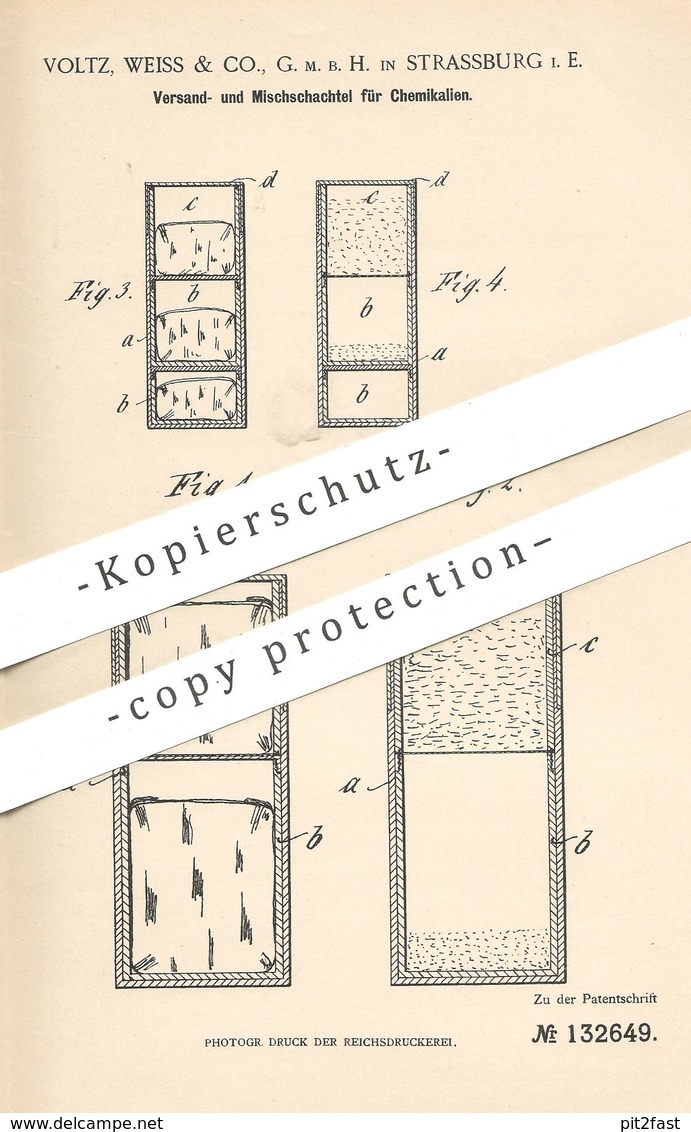 Original Patent - Voltz , Weiss & Co. GmbH , Strassburg / Elsass , 1901 , Schachtel Zum Versand Von Chemikalien | Karton - Historische Dokumente