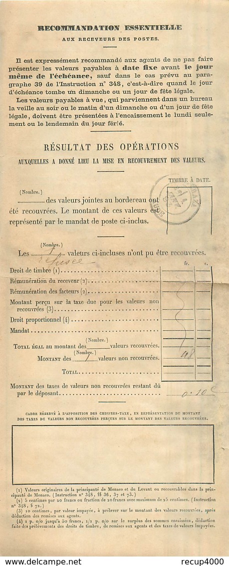 LETTRE TAXE  1893  10c Noir Valeurs Recouvrées D'espéraza à Lavelanet  Avec Traite Et Bordereau  6scans - 1859-1959 Cartas & Documentos