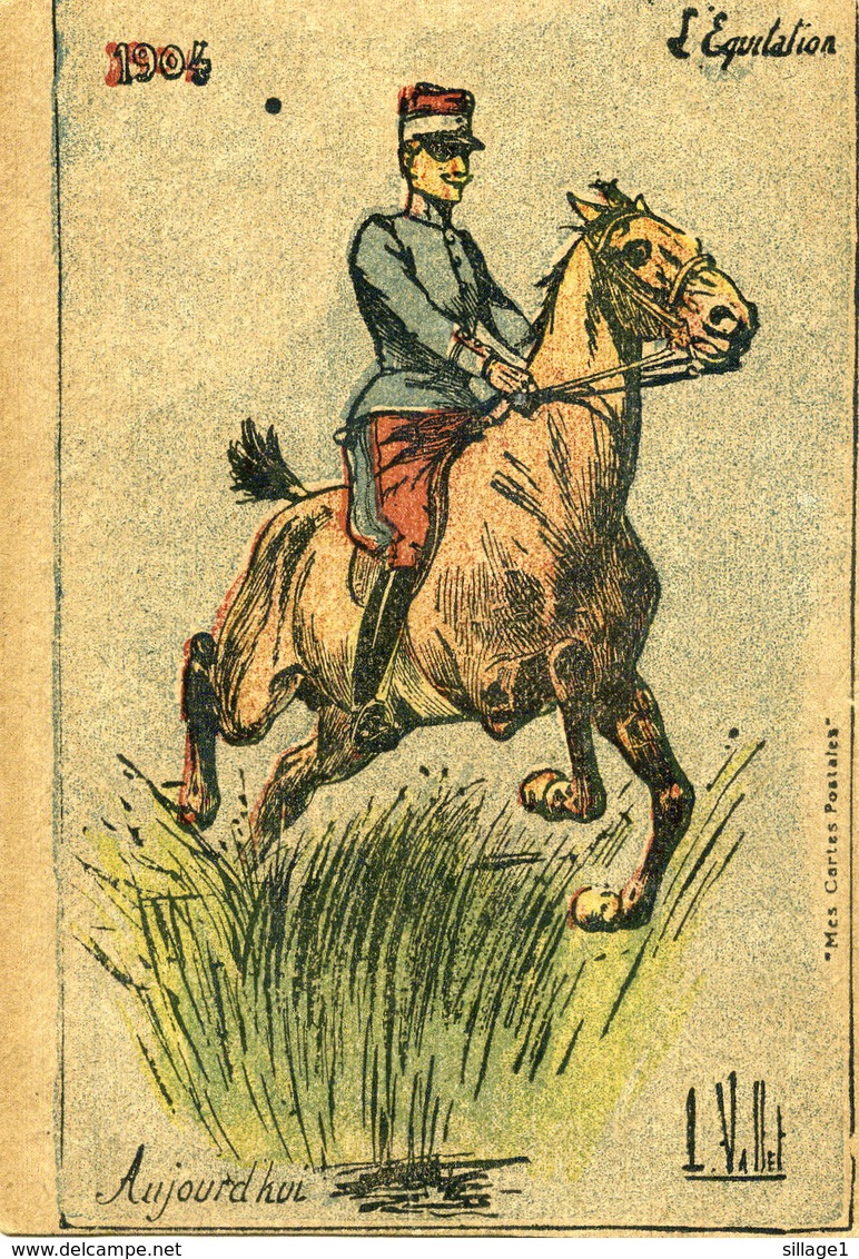 Carte Postale Ancienne Timbres L' Equitation  Aujourd' Hui 1904 Signée L. Vallet  Illustration Cheval - Vallet, L.